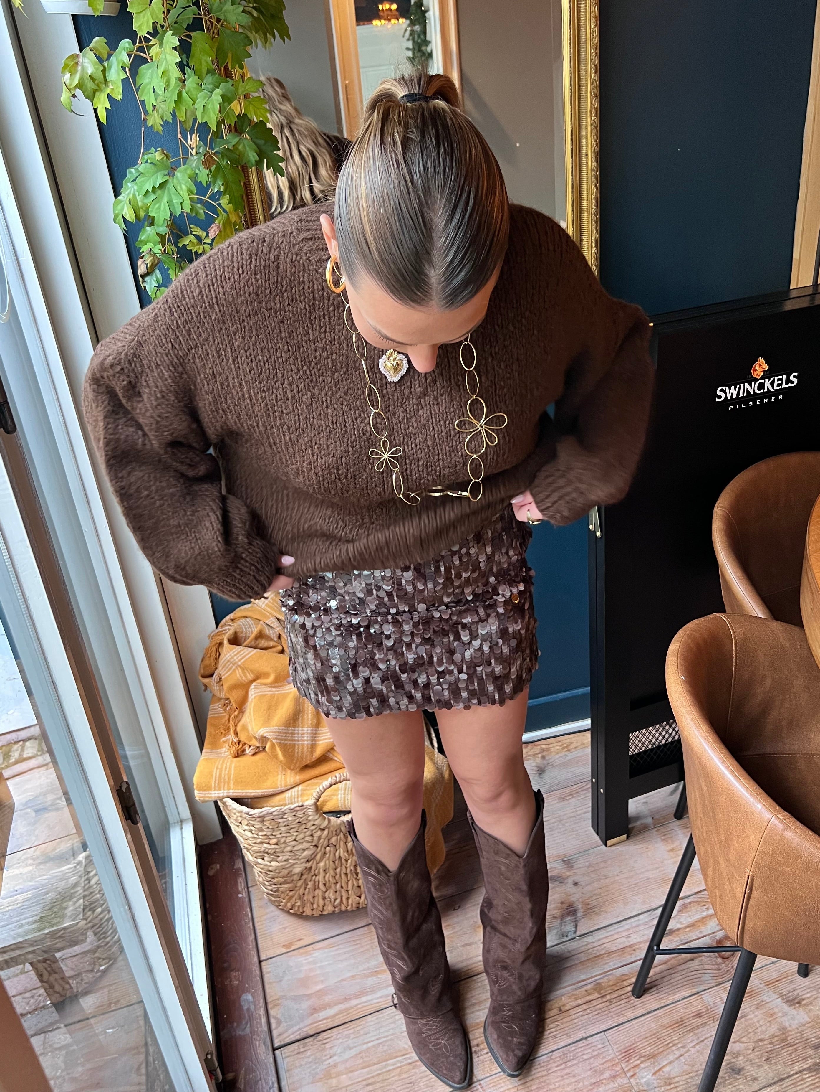 Mave sequin rokje - bruin