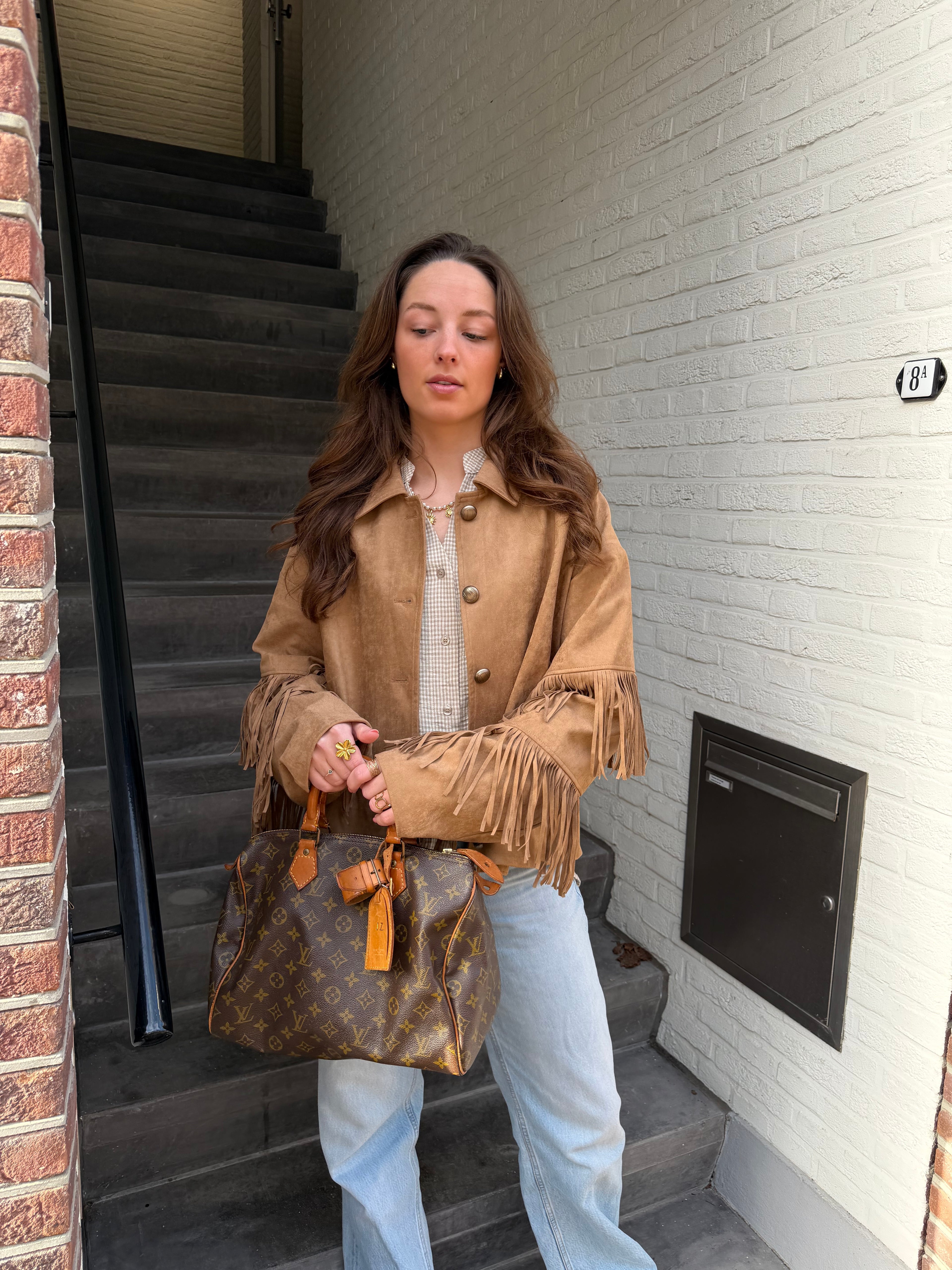 Sienna suede jasje met franjes - camel