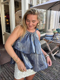 Luna satin ruffle top - blauw