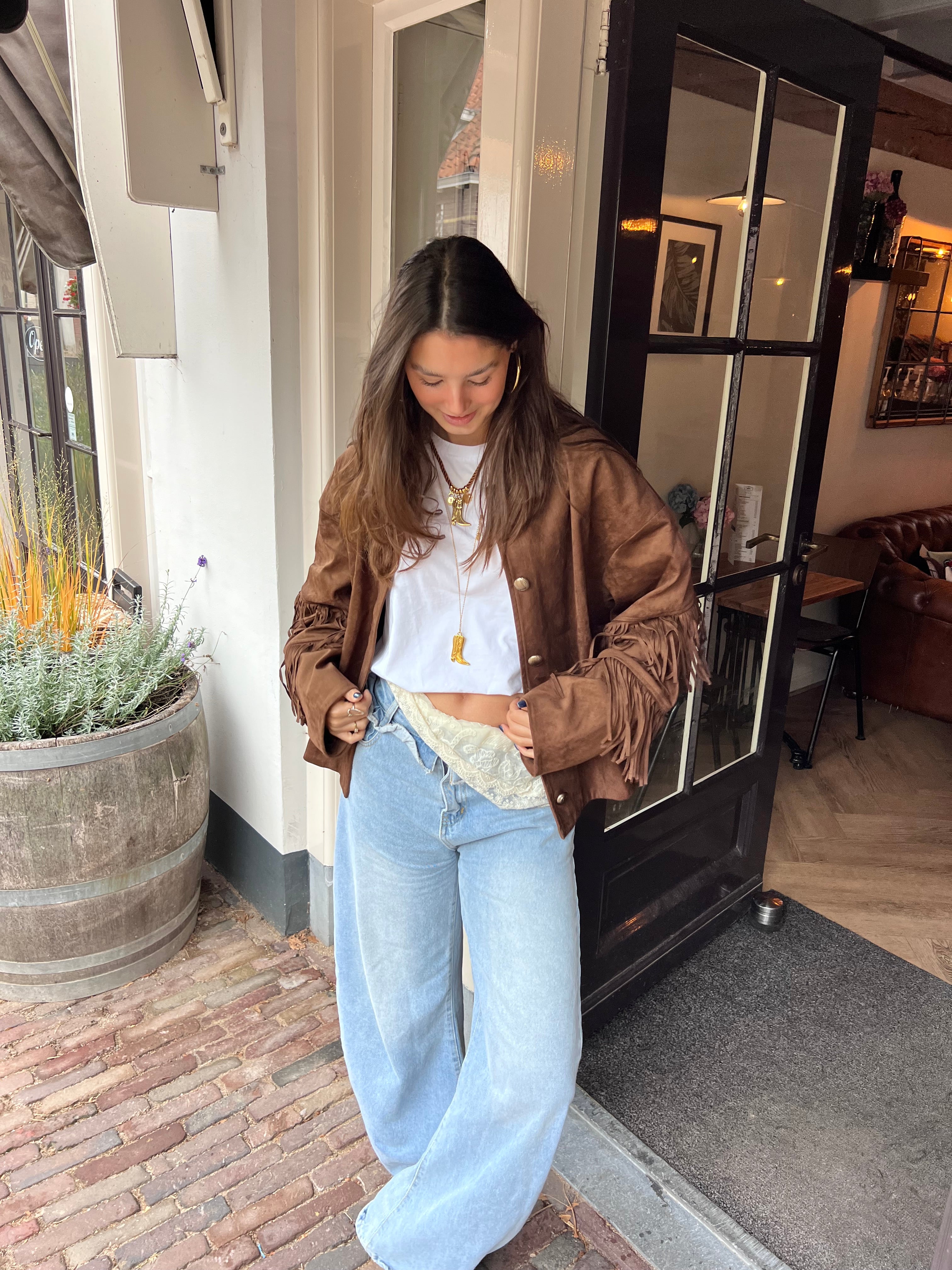 Sienna suede jasje met franjes - bruin