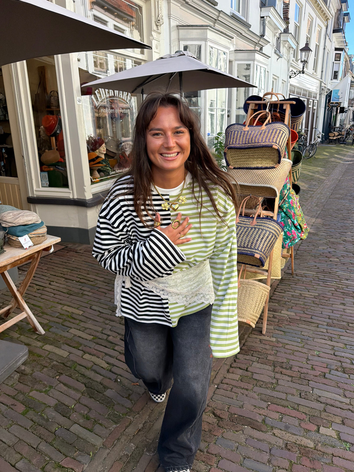 Oversized striped longsleeve - groen
