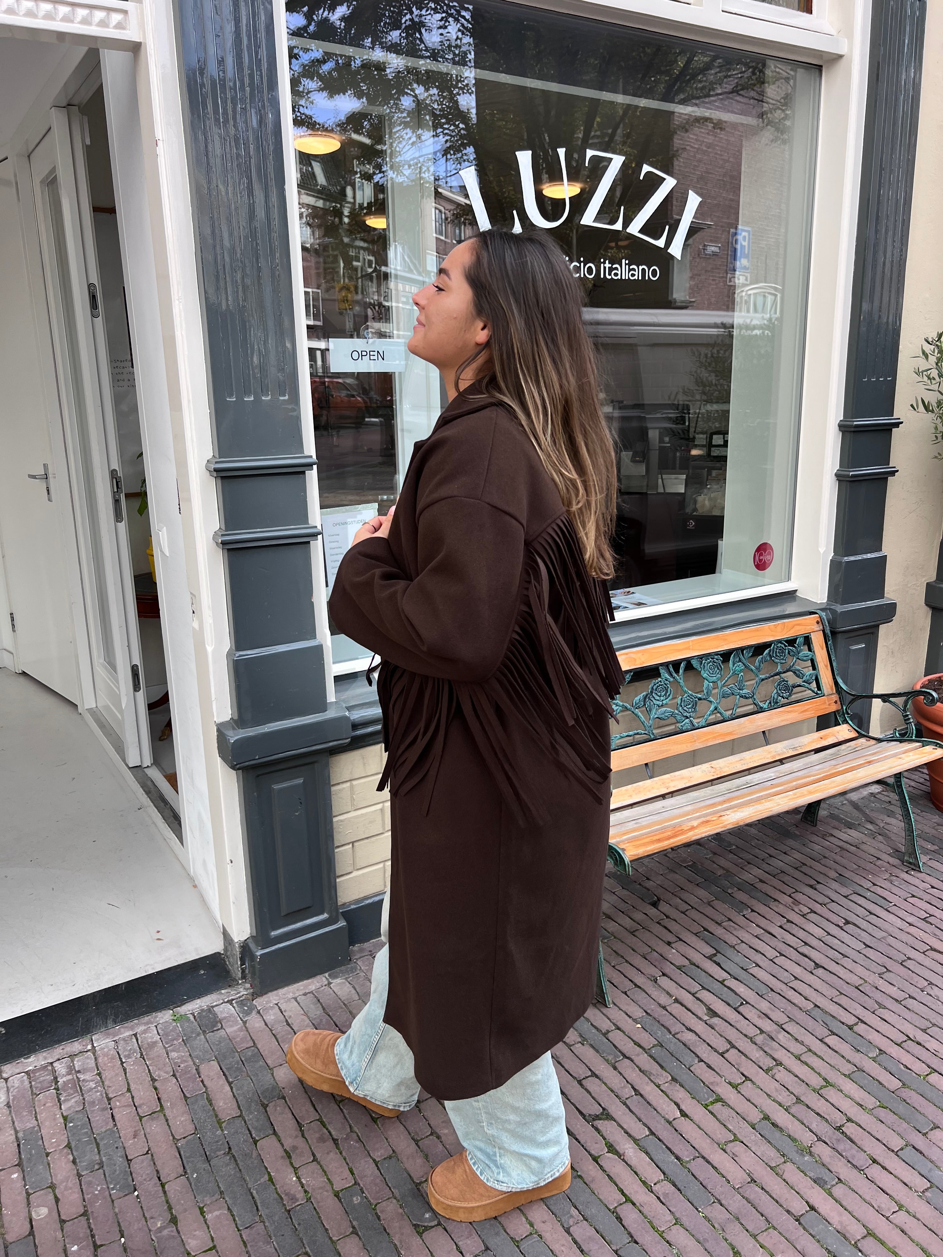 Bel franje trenchcoat - bruin