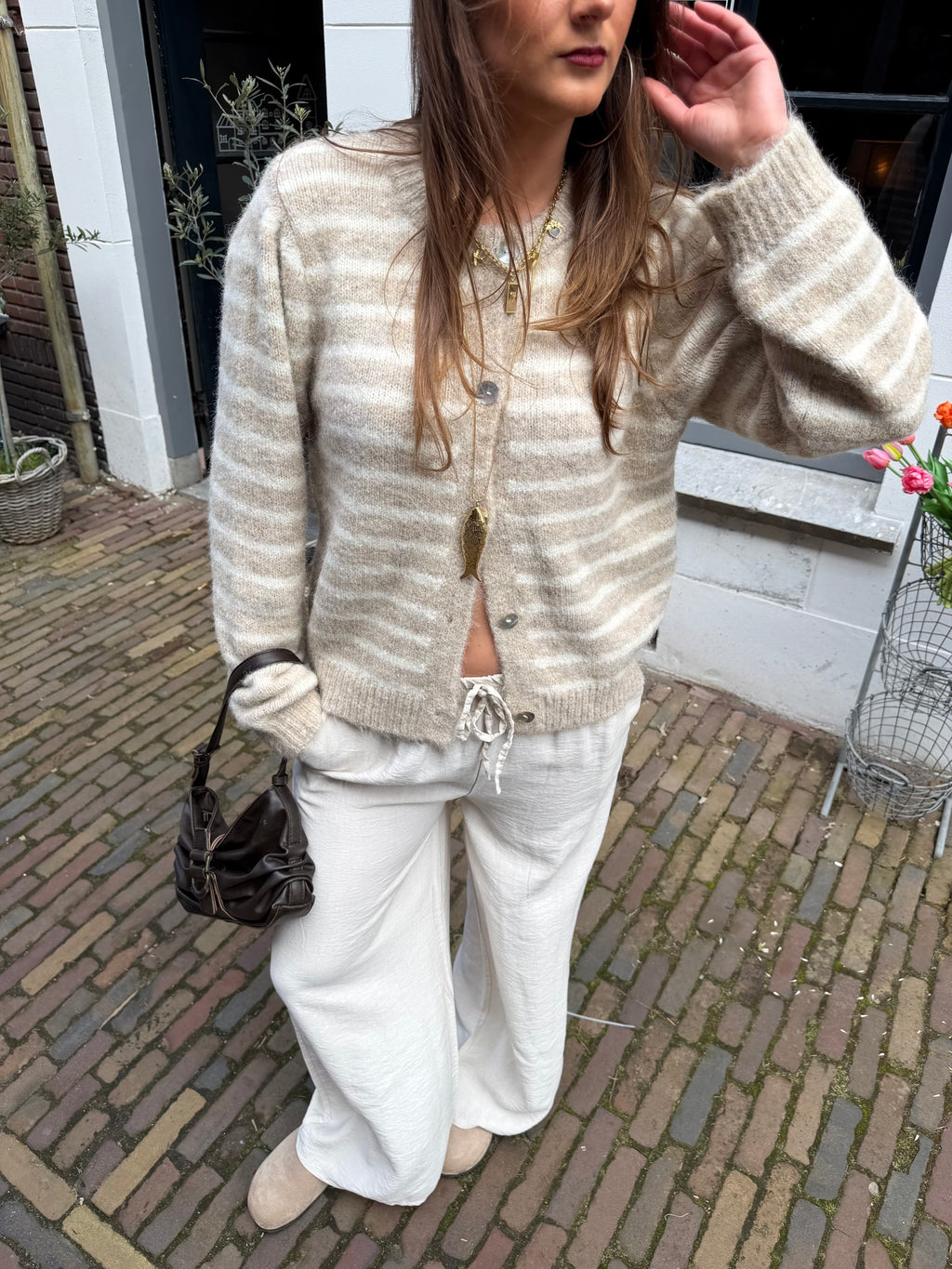 Isabella gebreid vest - creme/beige