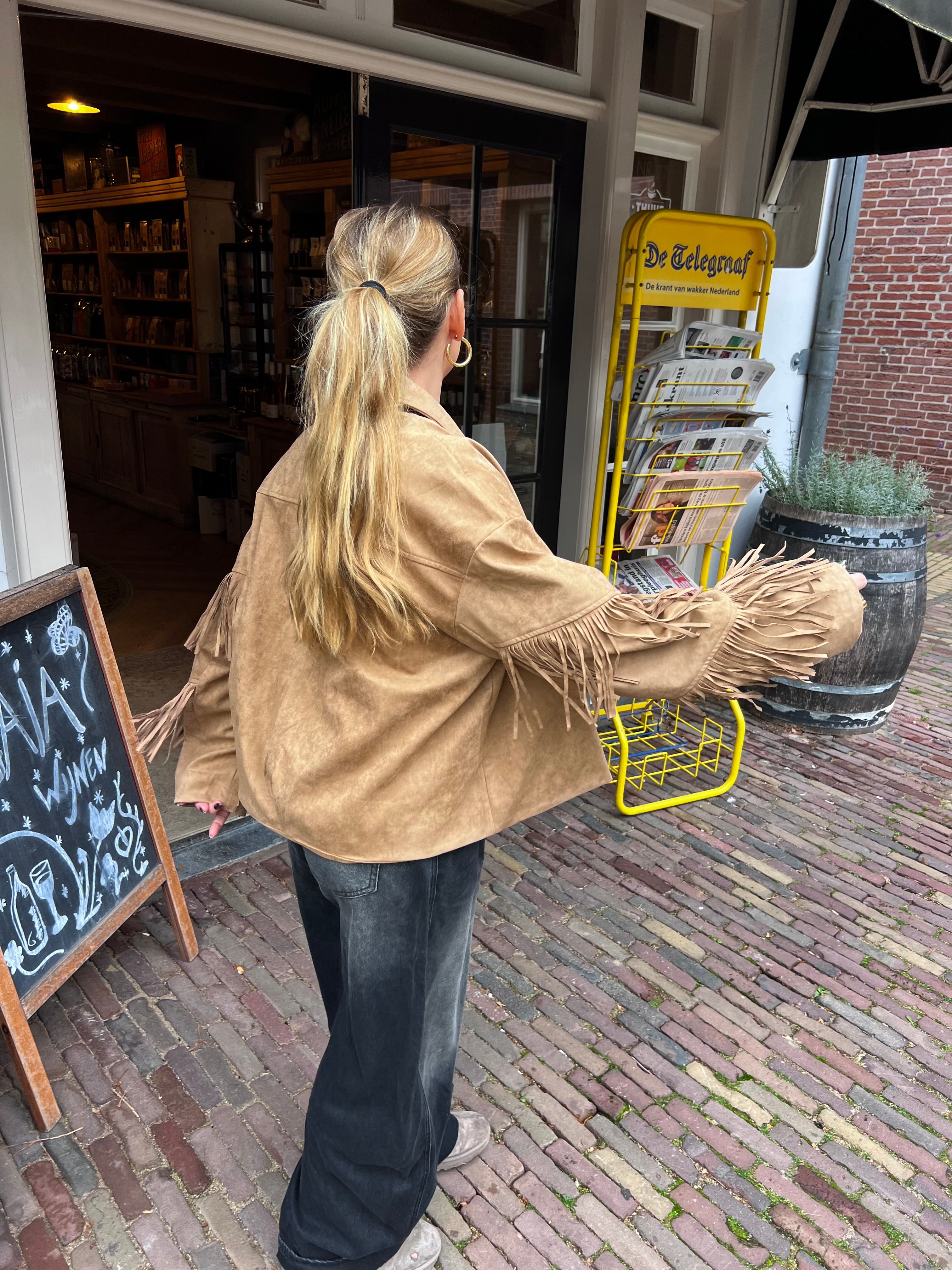 Sienna suede jasje met franjes - camel