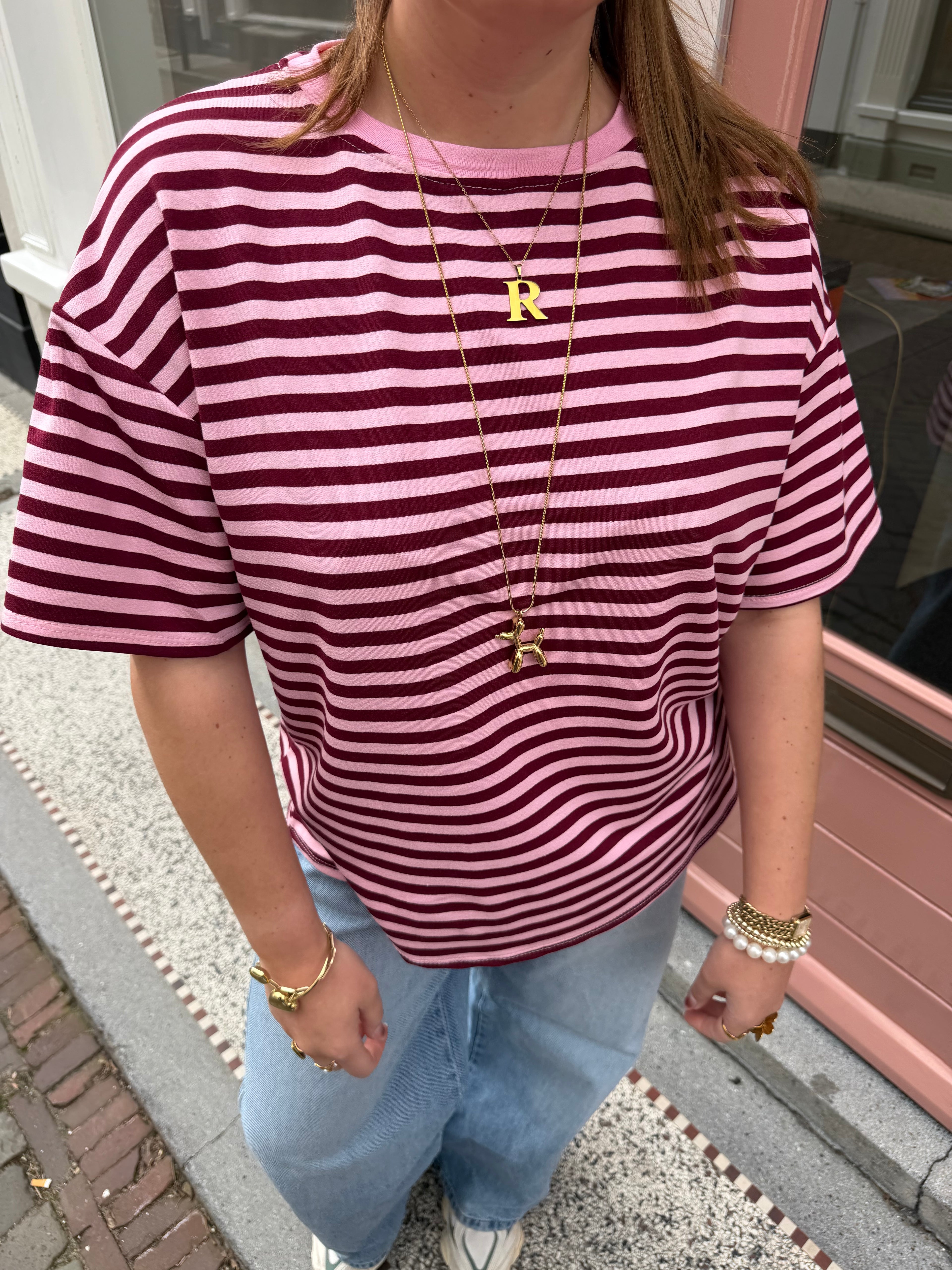 Pip striped t shirt - roze/rood