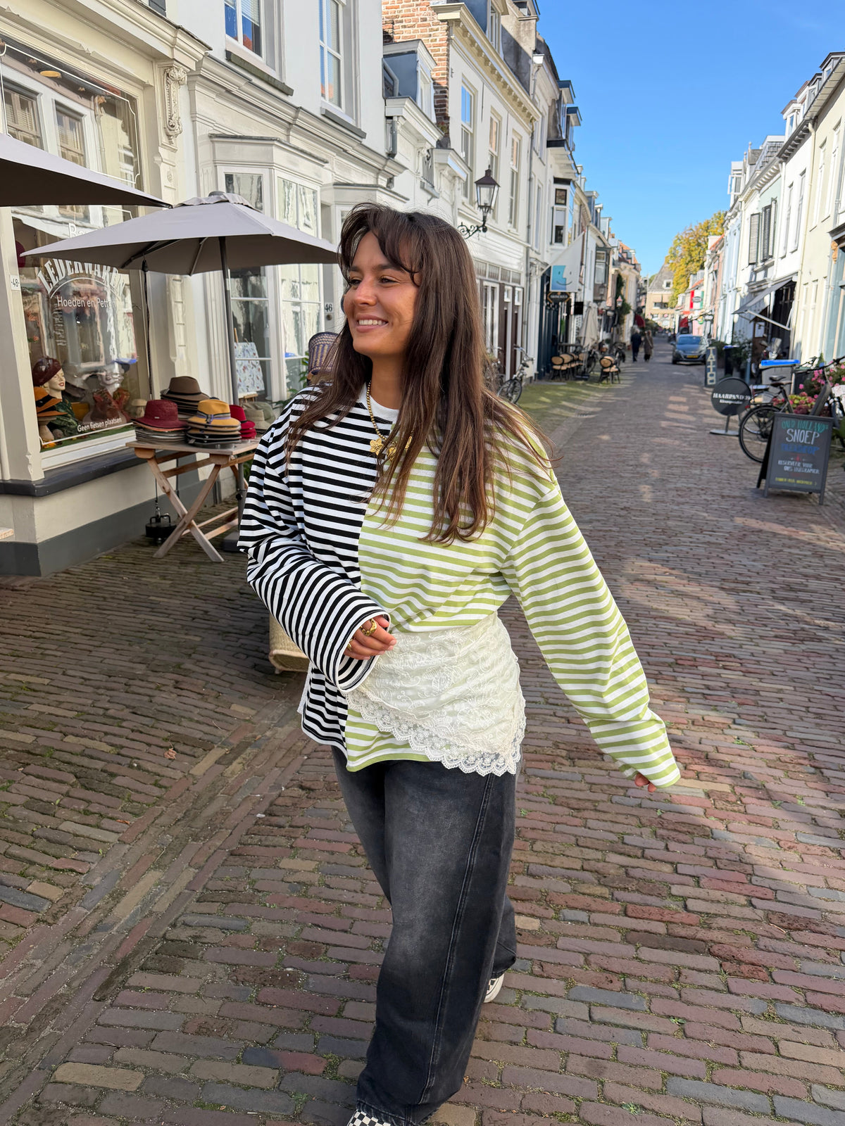 Oversized striped longsleeve - groen