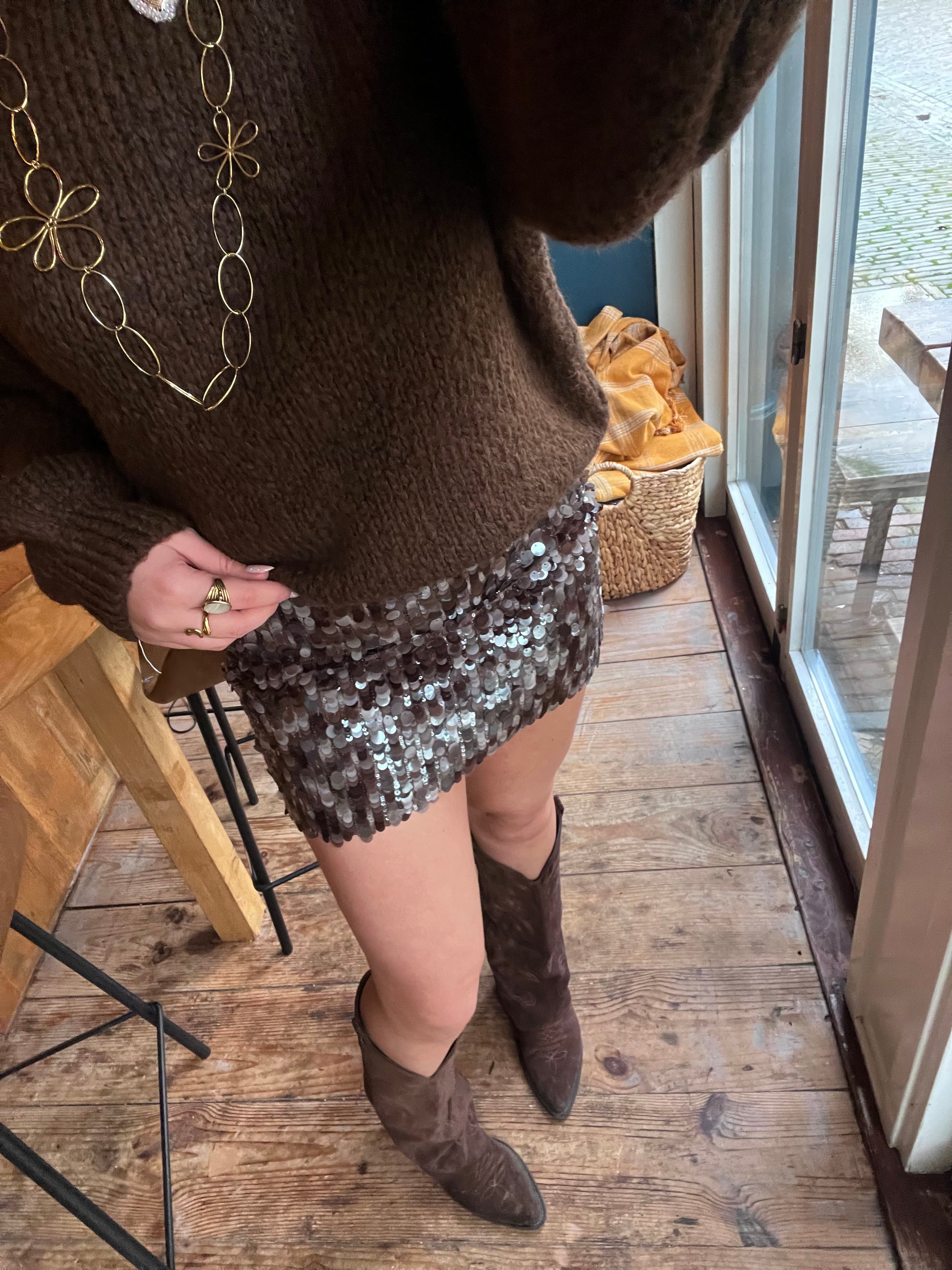 Mave sequin rokje - bruin