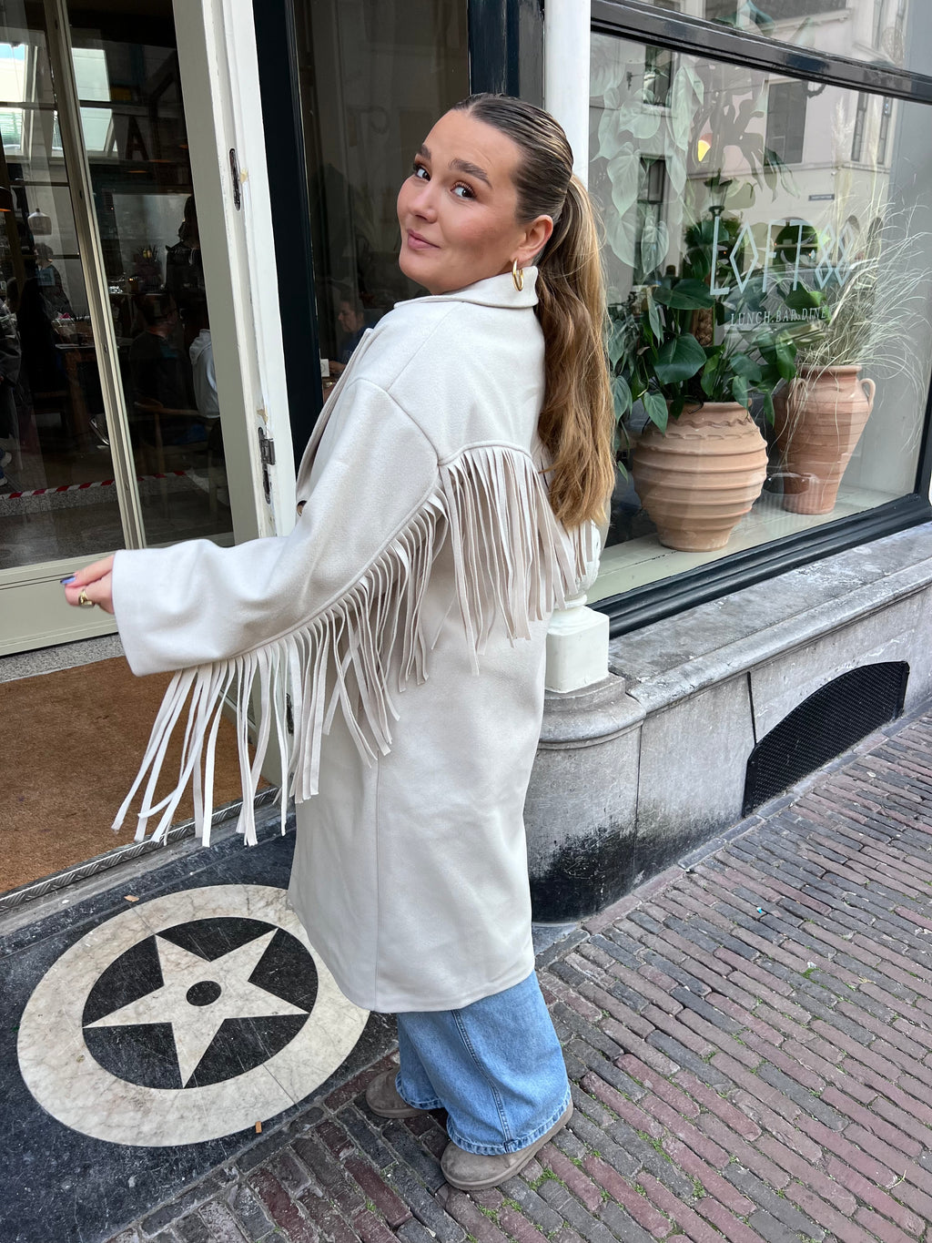 Bel franje trenchcoat - beige