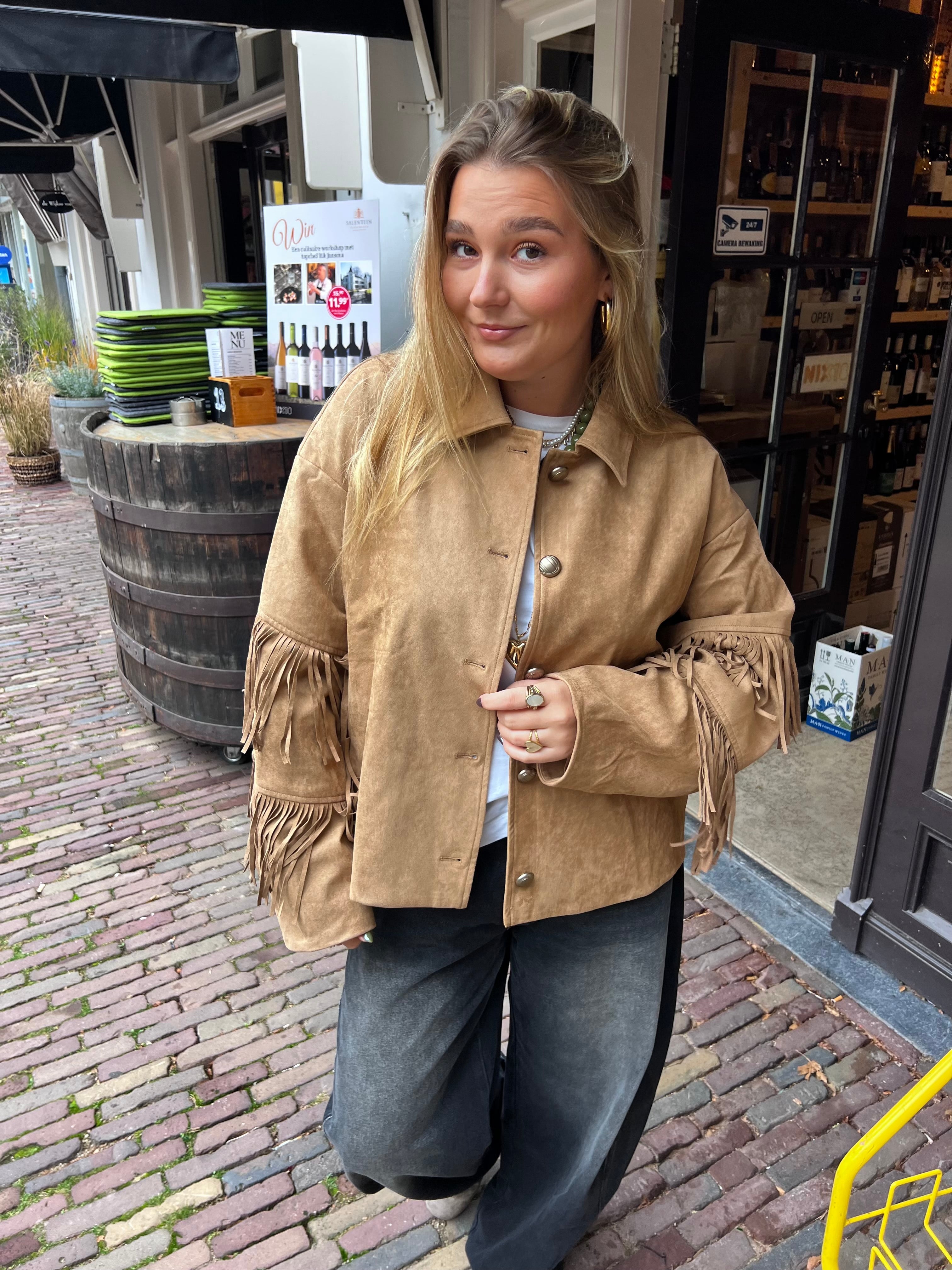 Sienna suede jasje met franjes - camel