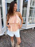 Luna satin ruffle top - zalmroze