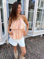 Luna satin ruffle top - zalmroze