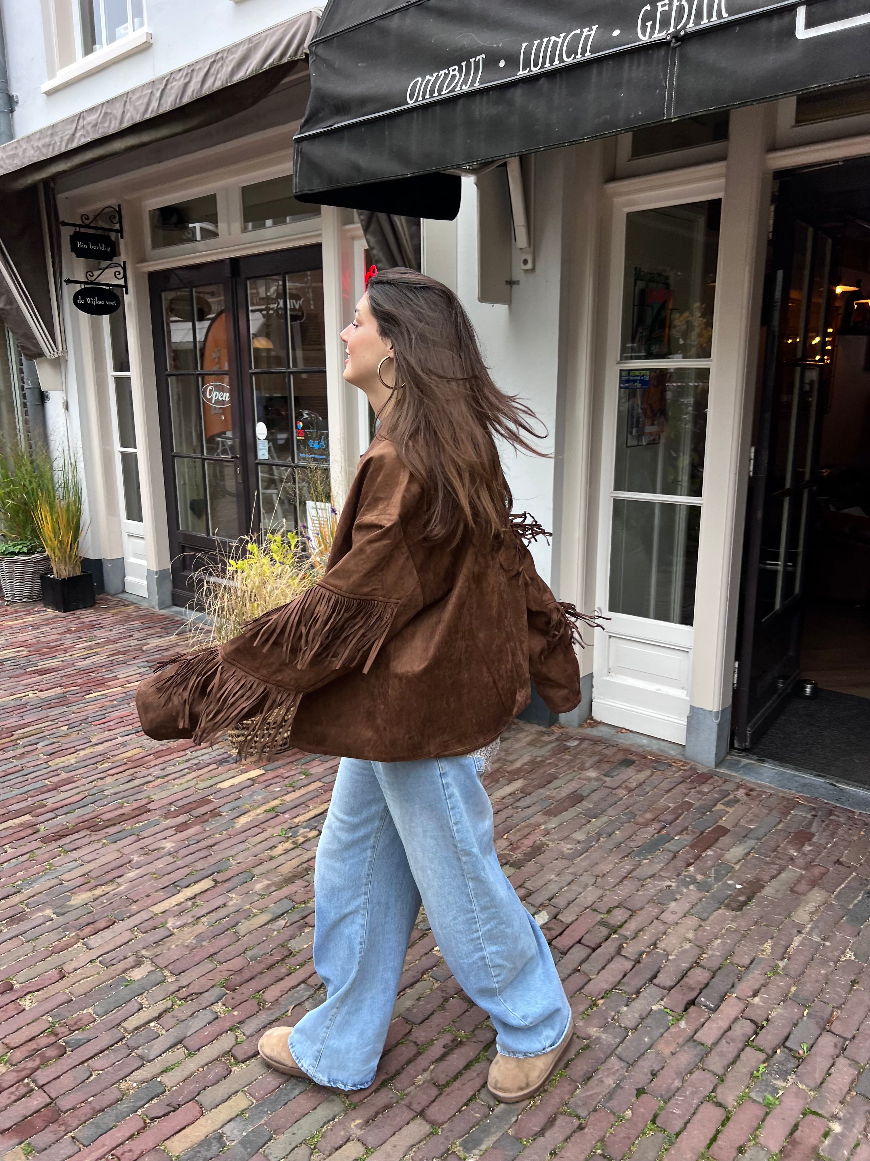 Sienna suede jasje met franjes - bruin