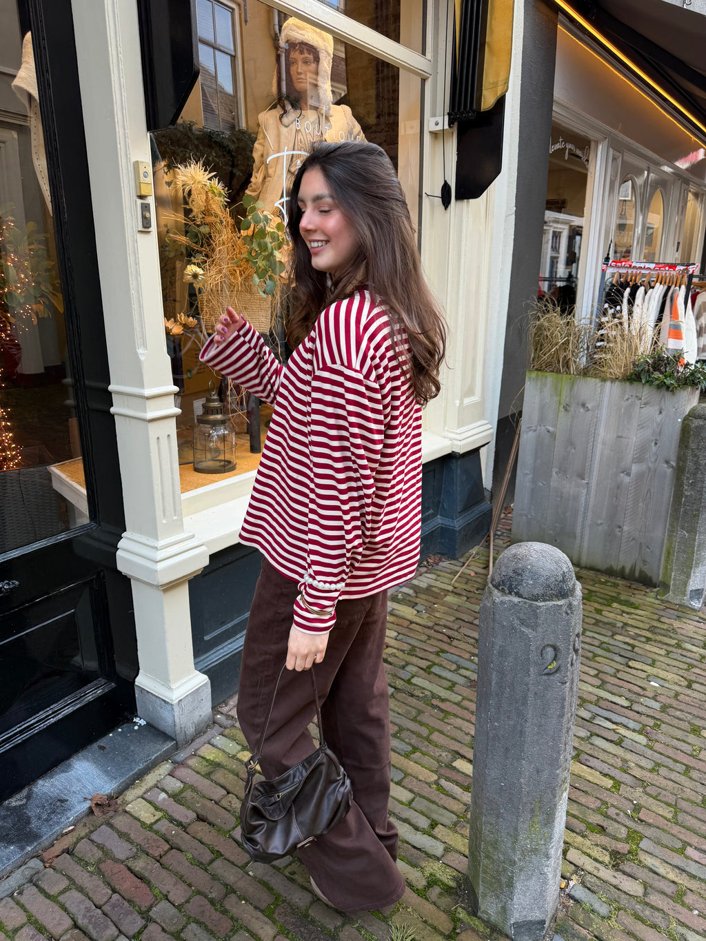 Eme striped top - bordeaux/creme