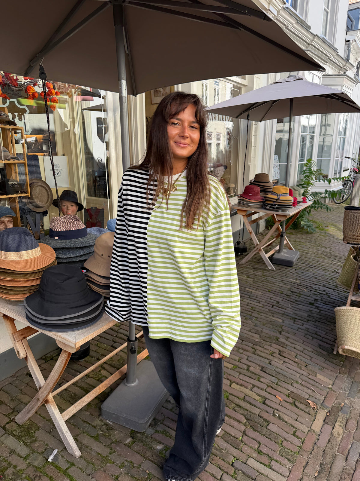 Oversized striped longsleeve - groen