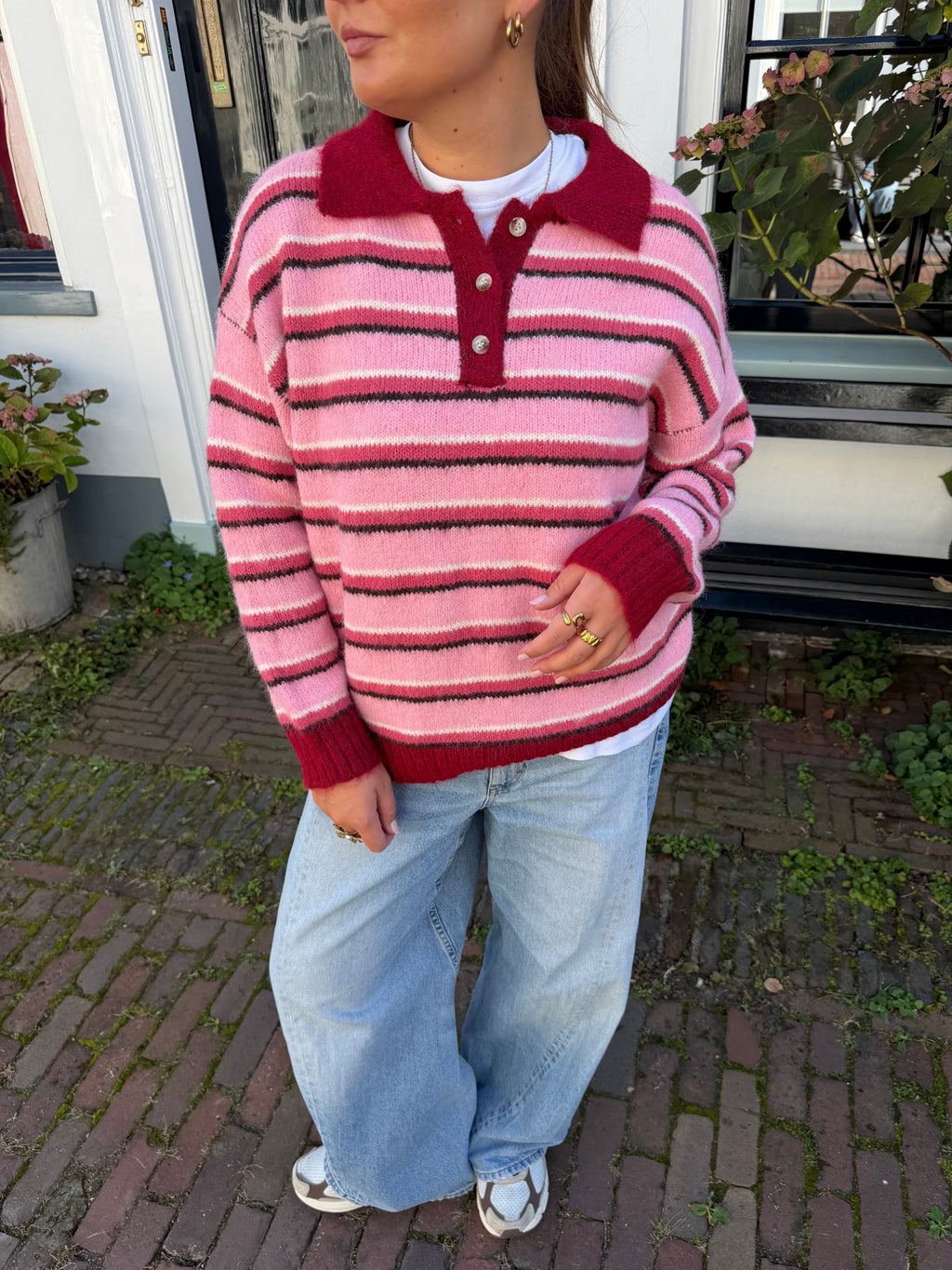 Faye gebreide polo trui - roze