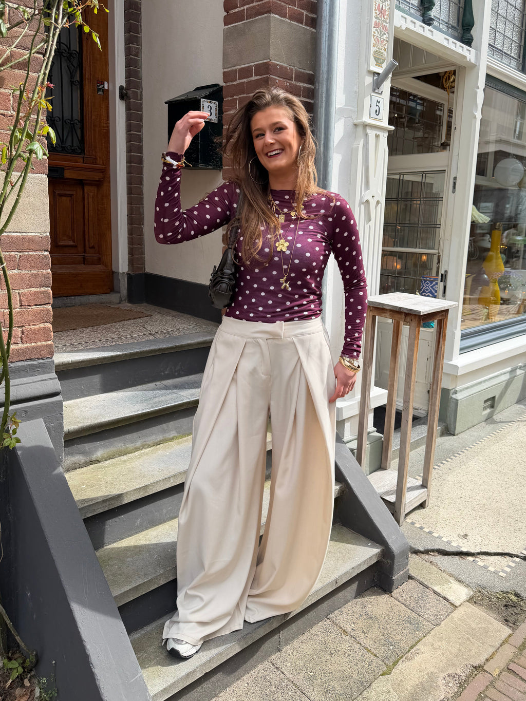 Jip wide pantalon - creme