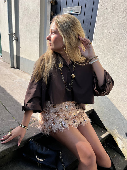 Ayla cropped trenchcoat - bruin