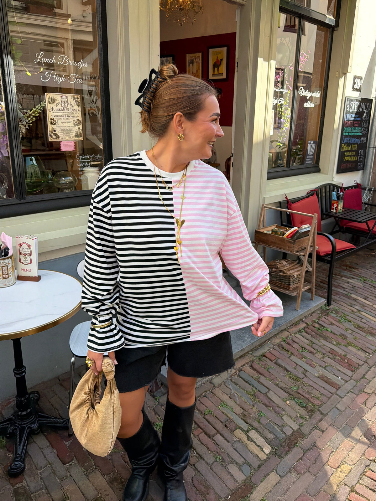 Oversized striped longsleeve - roze