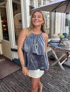 Luna satin ruffle top - blauw
