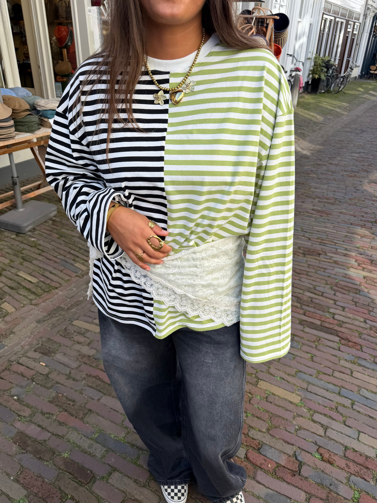 Oversized striped longsleeve - groen