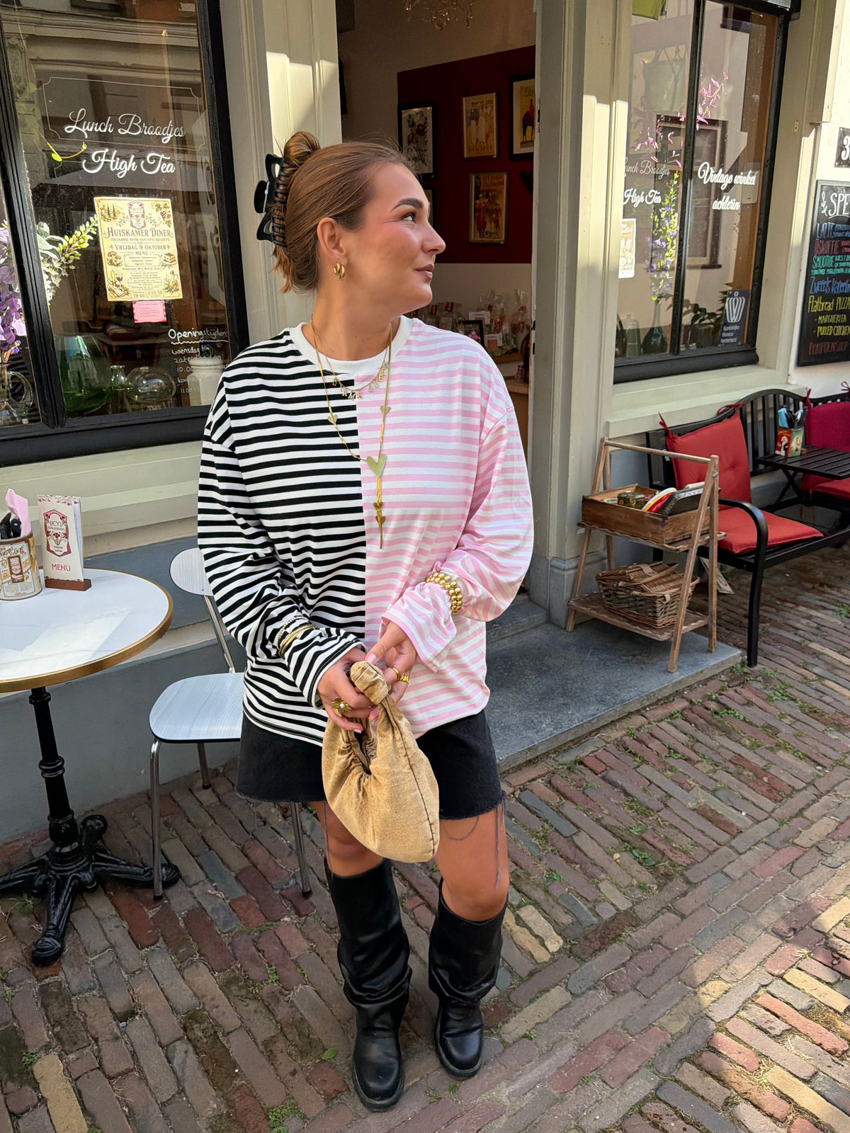 Oversized striped longsleeve - roze