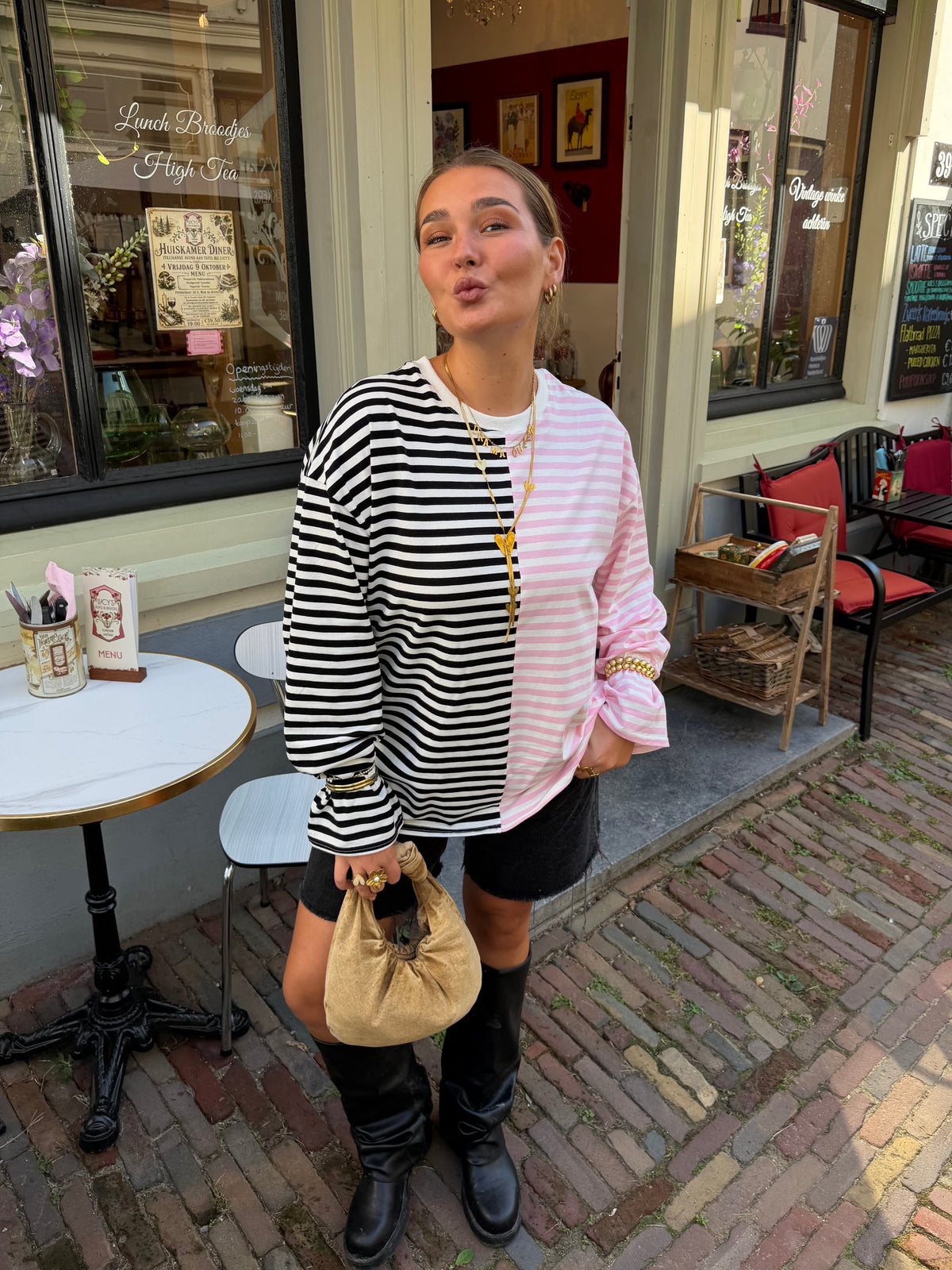 Oversized striped longsleeve - roze