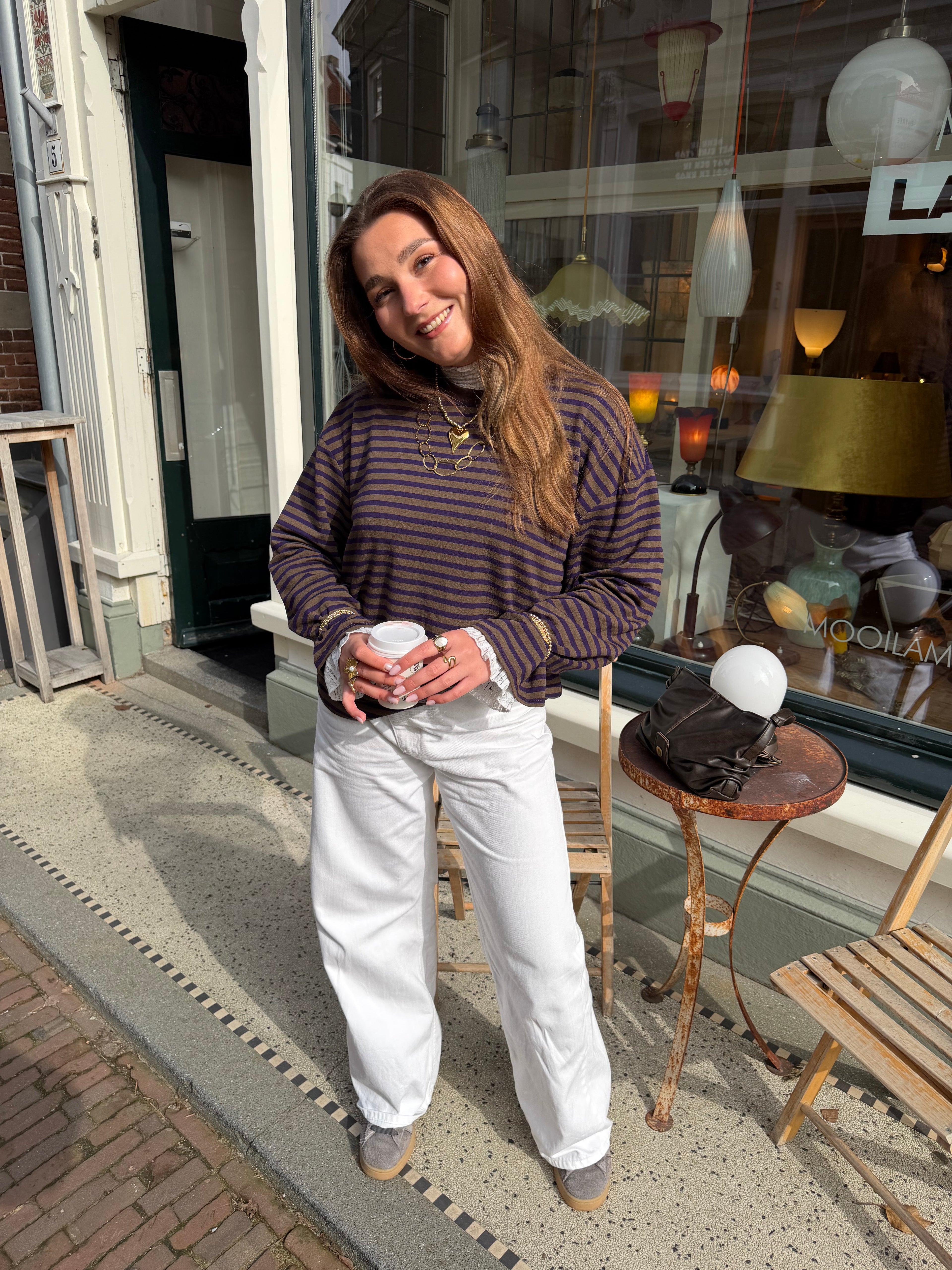 Eme striped top - bruin/navy