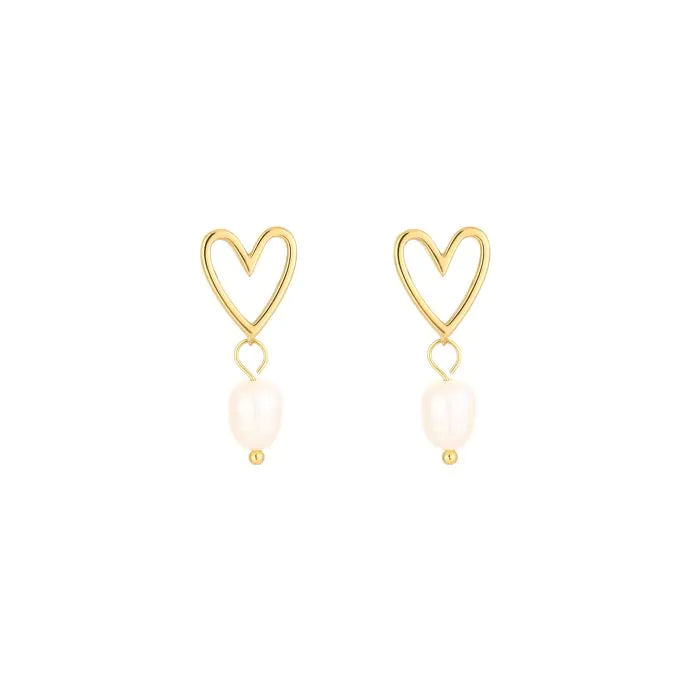 Pearl and heart oorbellen