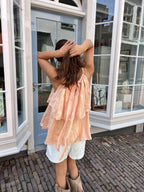 Luna satin ruffle top - zalmroze