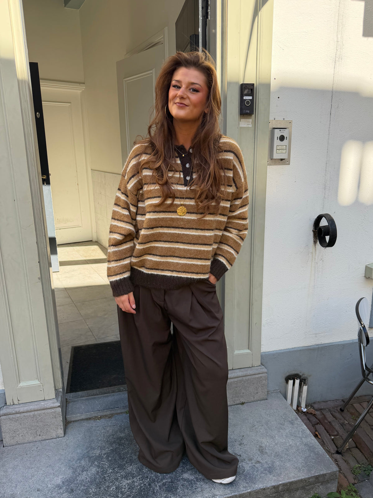 Faye gebreide polo trui - bruin