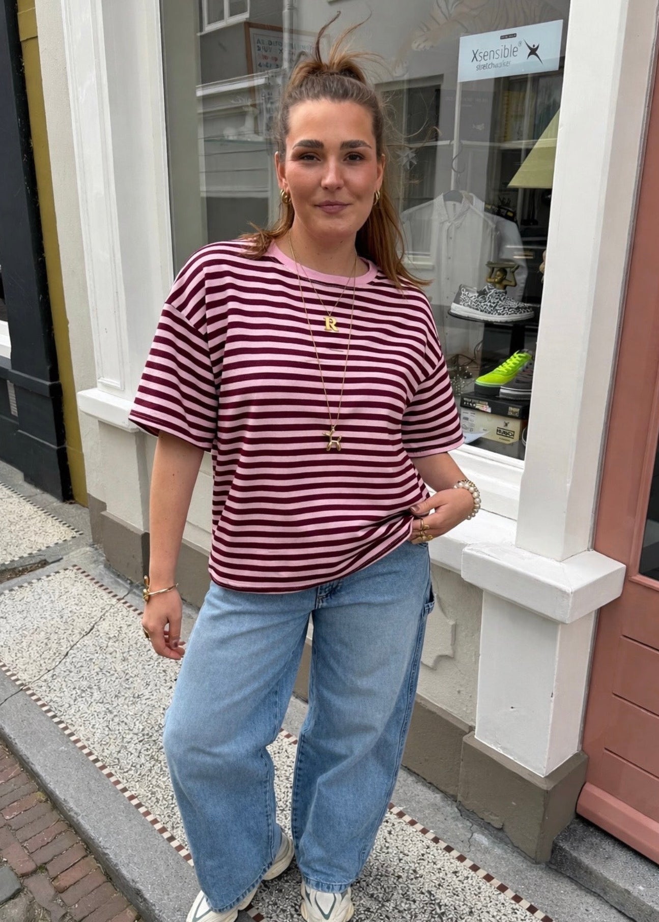Pip striped t shirt - roze/rood