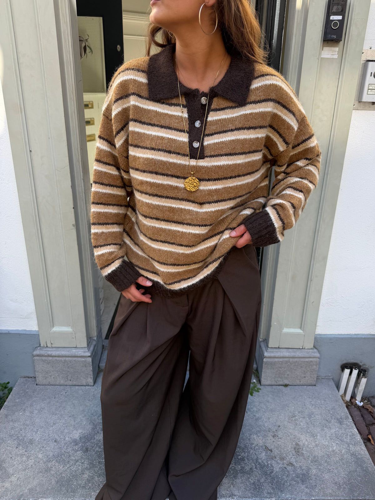 Faye gebreide polo trui - bruin