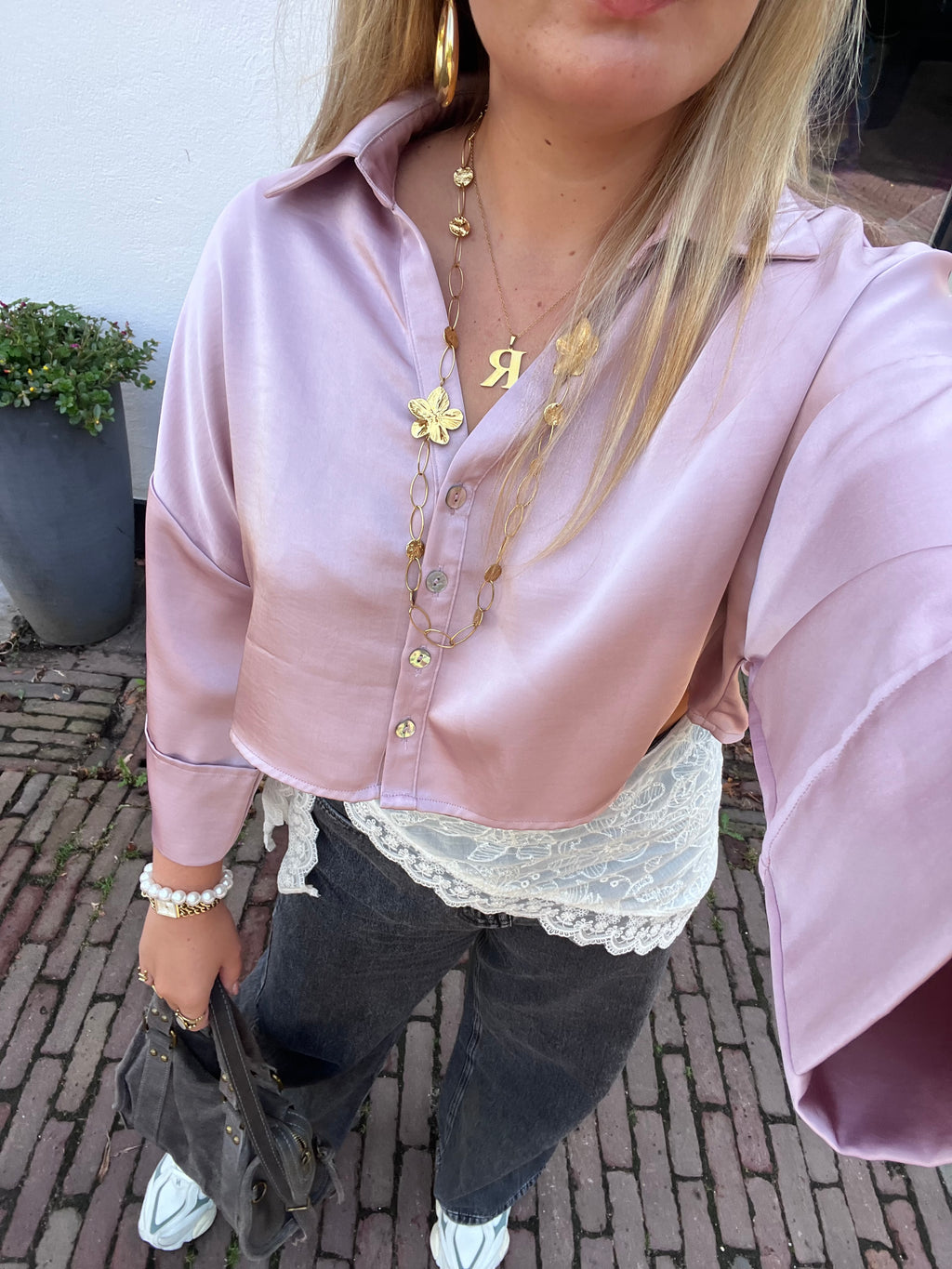 Soleil Satin top - roze