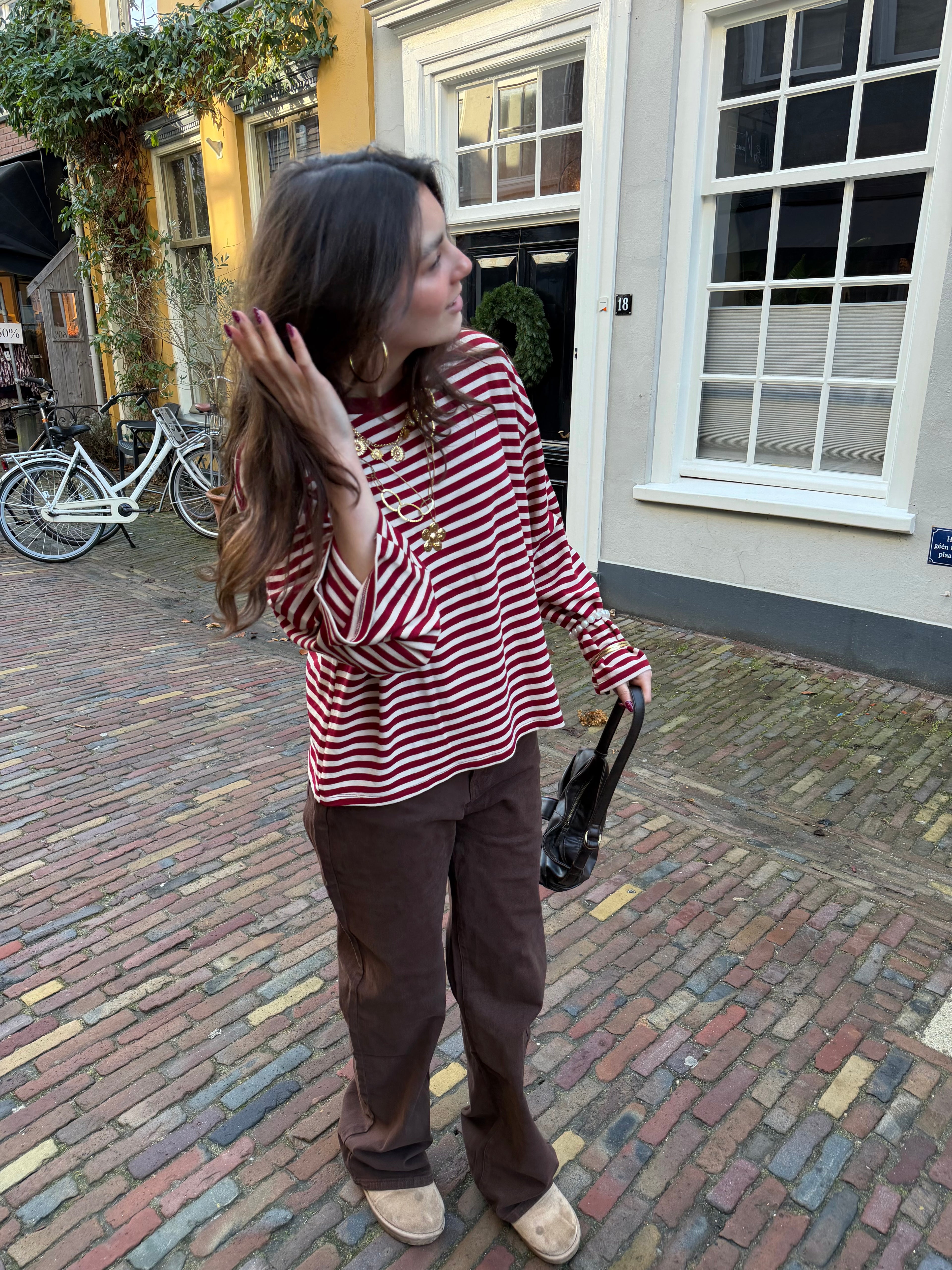 Eme striped top - bordeaux/creme