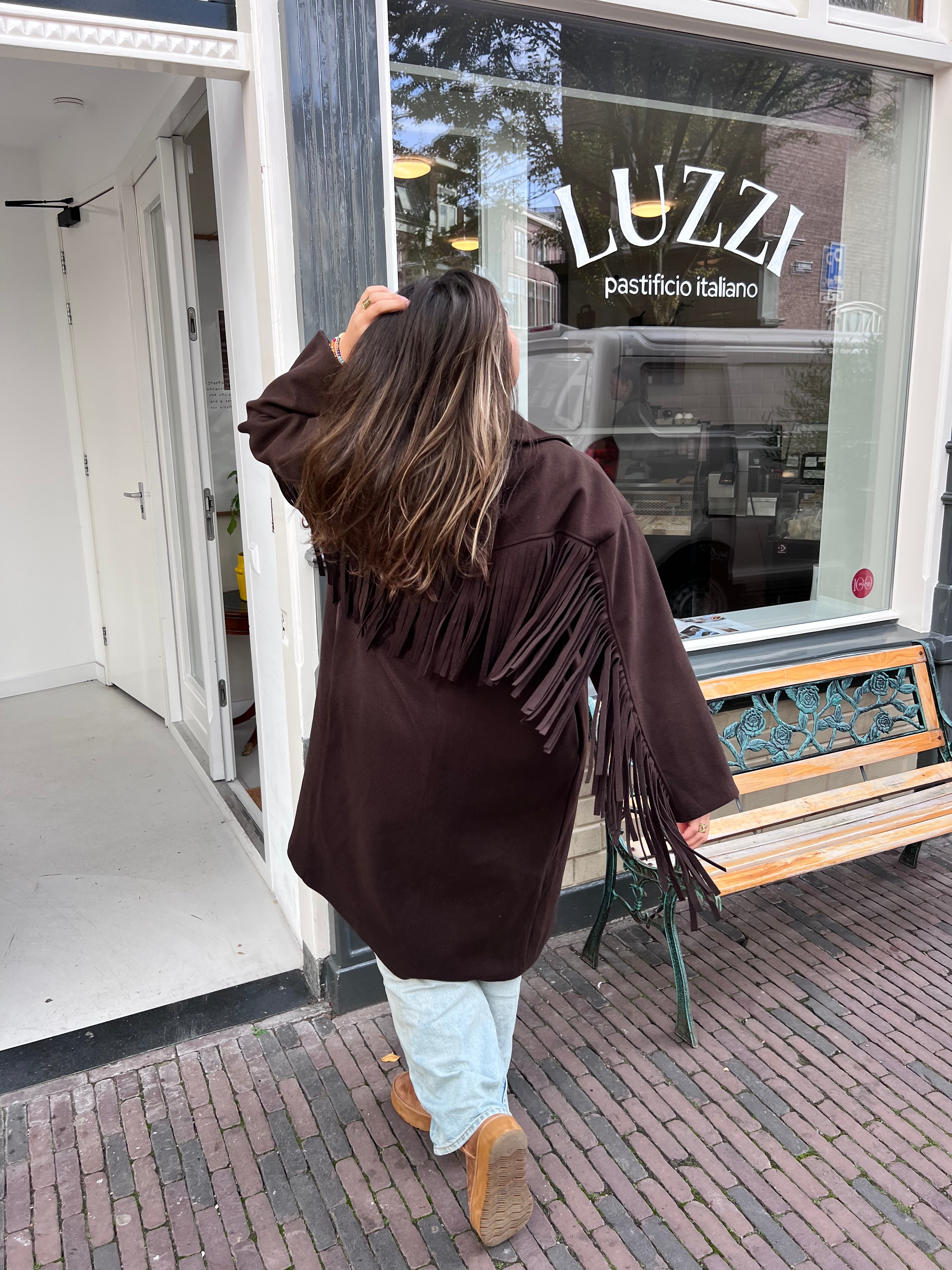 Bel franje trenchcoat - bruin