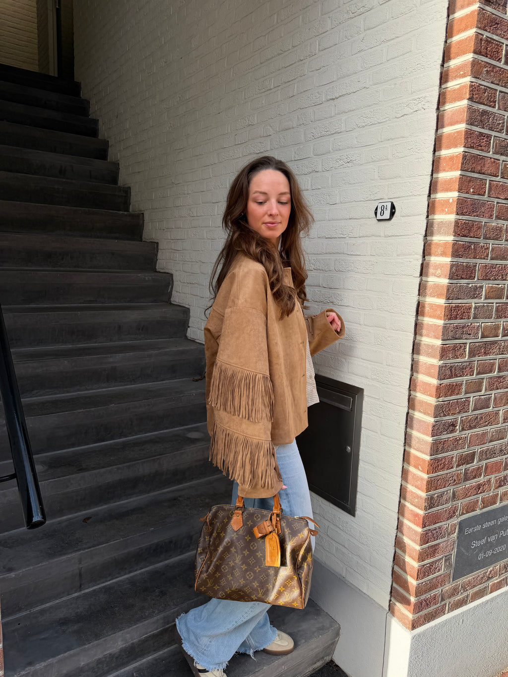 Sienna suede jasje met franjes - camel