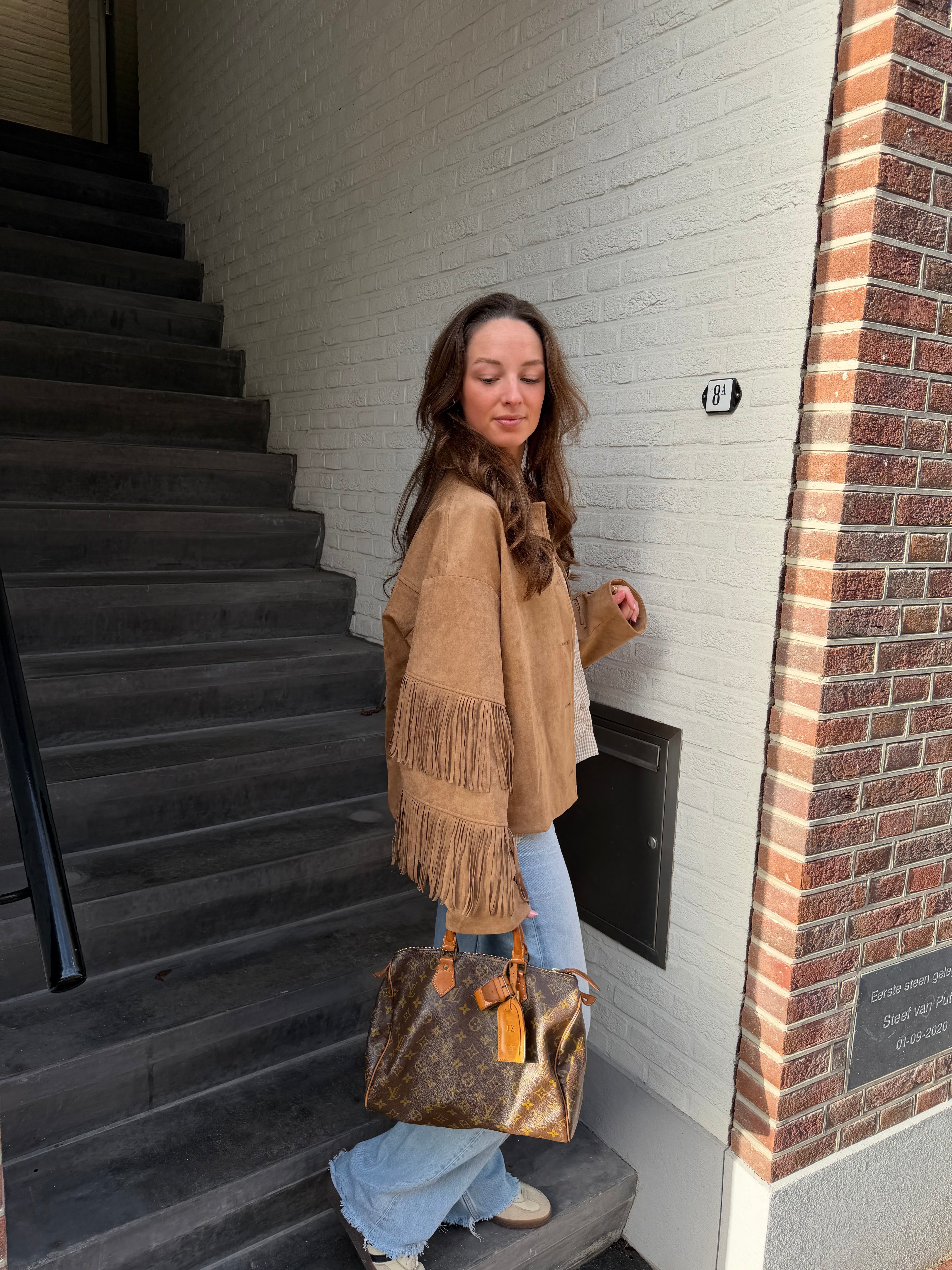 Sienna suede jasje met franjes - camel