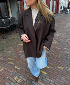 Boxy oversized blazer - bruin krijtstreep