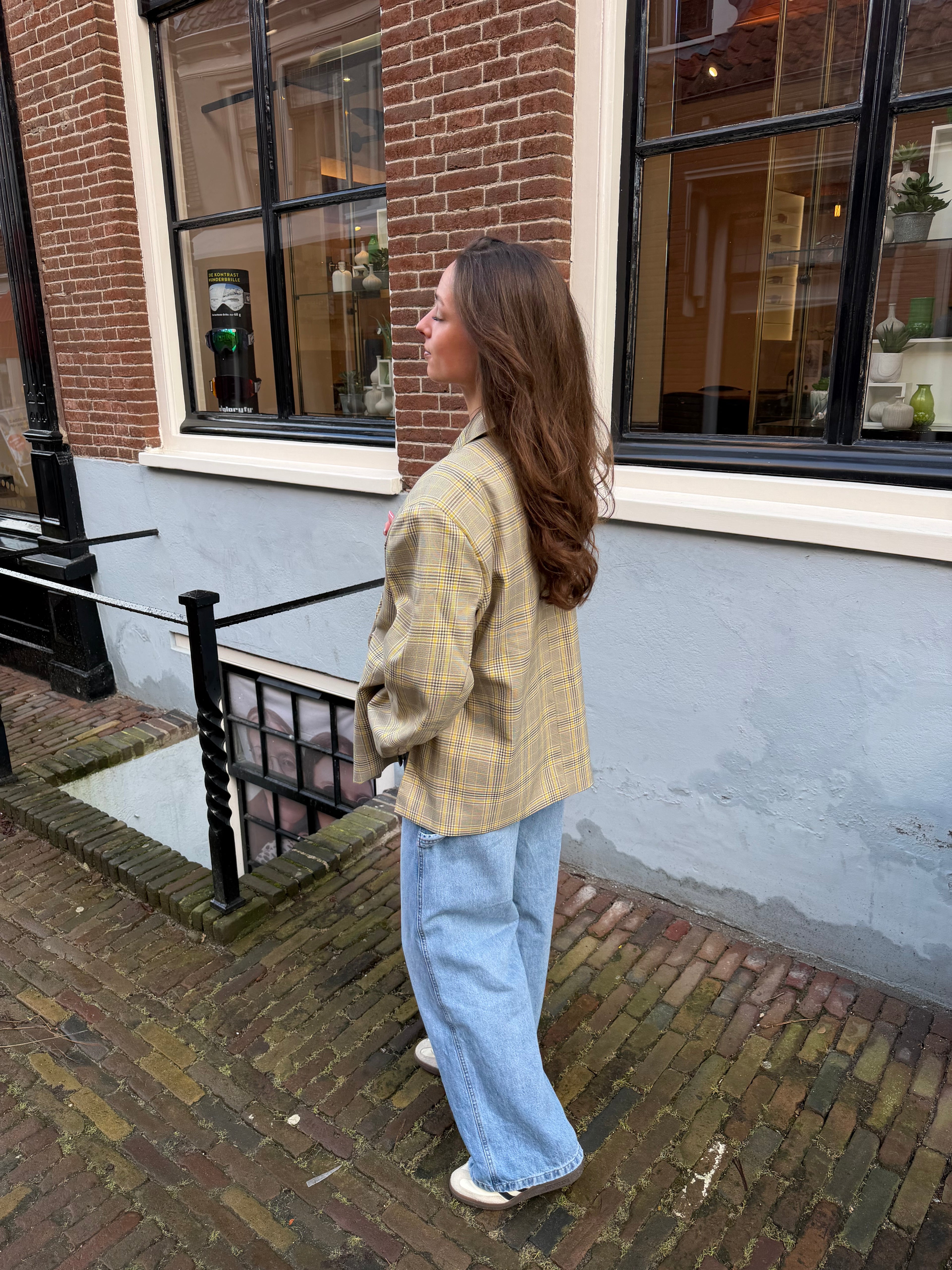 Boxy oversized blazer - geel geruit