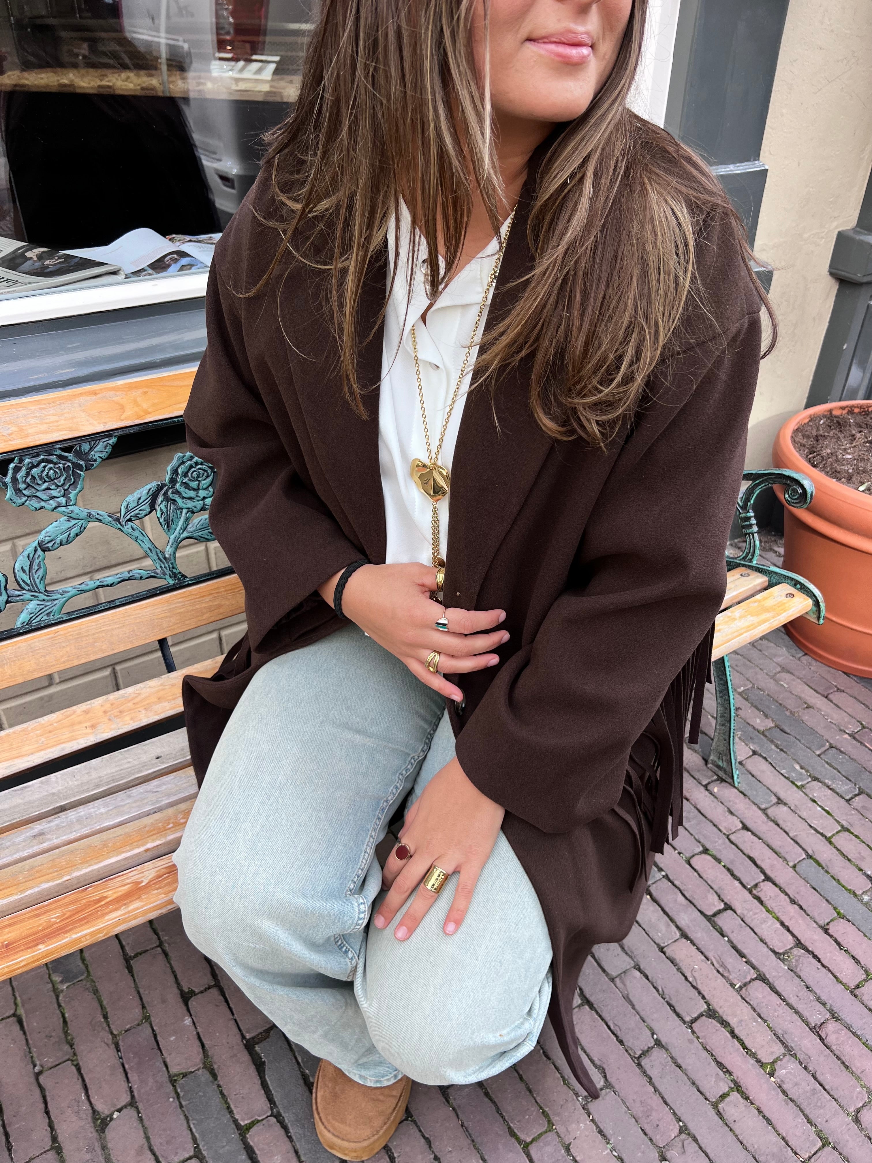 Bel franje trenchcoat - bruin