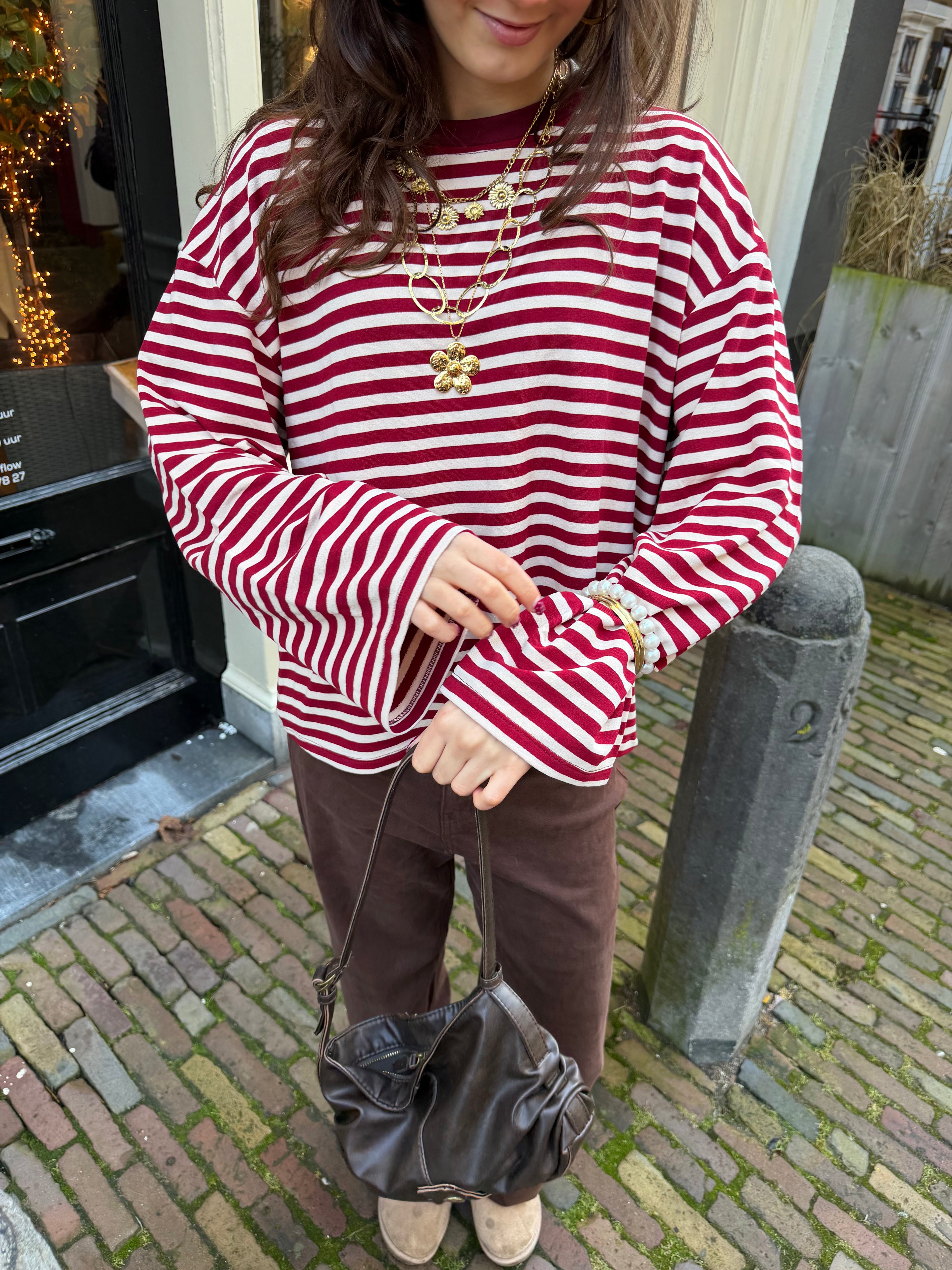 Eme striped top - bordeaux/creme