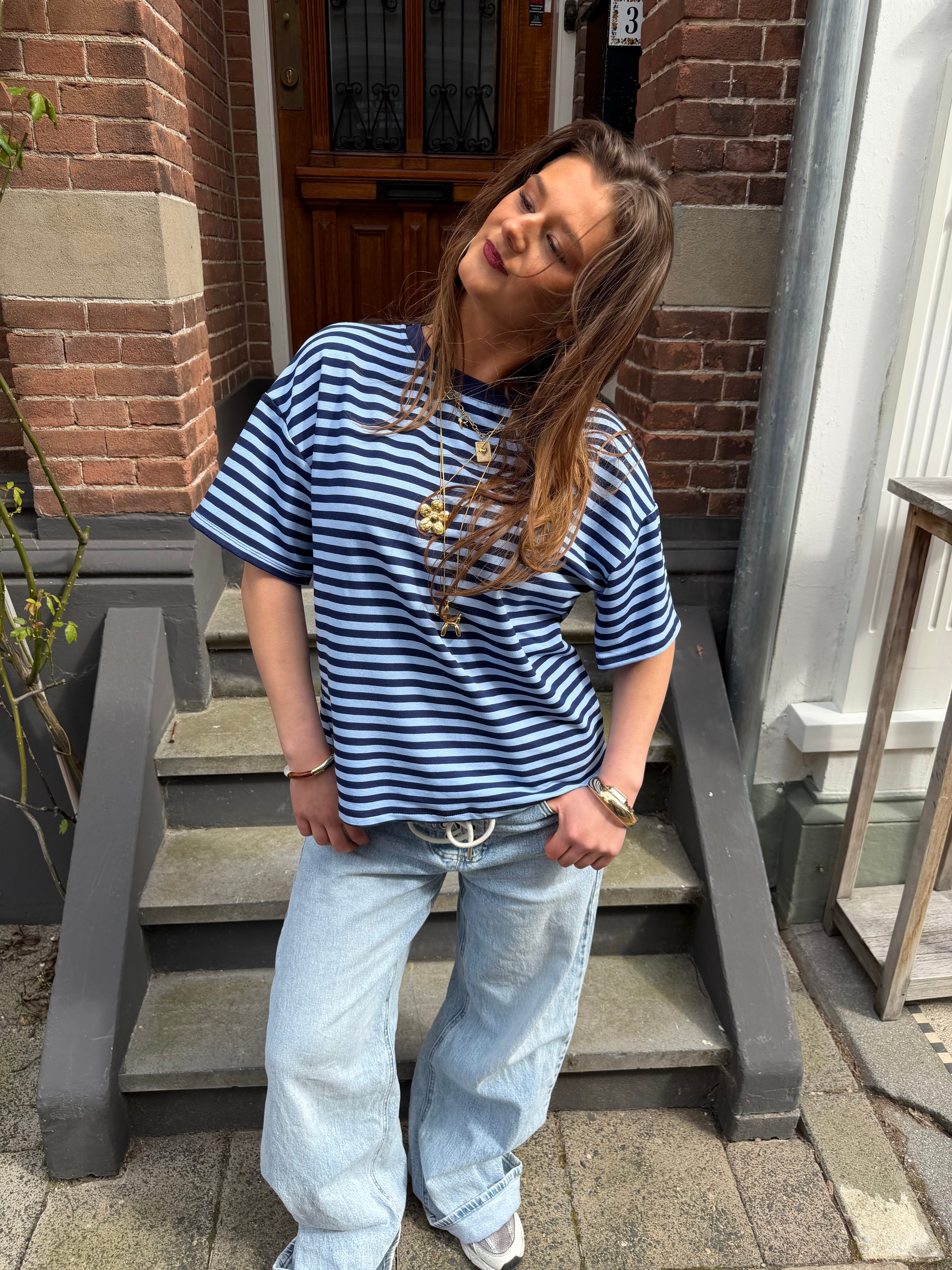 Pip striped t shirt - navy/blauw