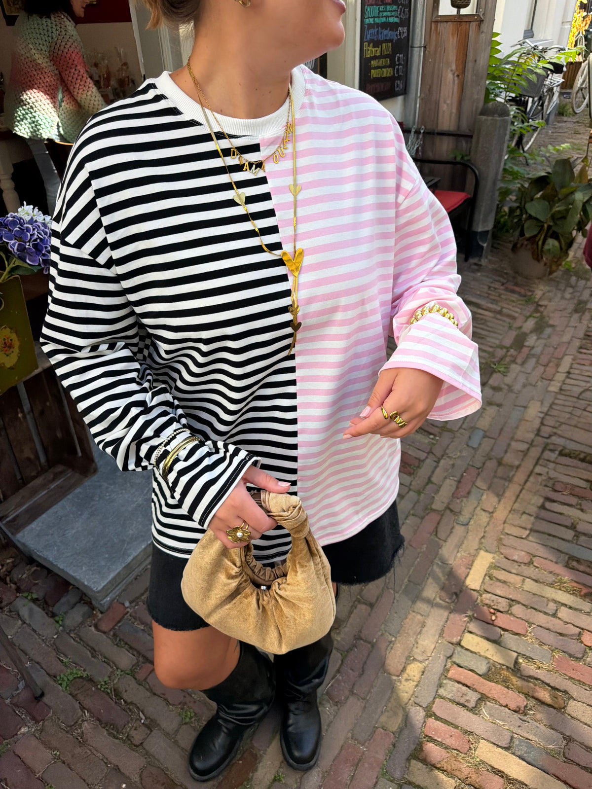 Oversized striped longsleeve - roze