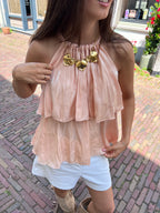 Luna satin ruffle top - zalmroze