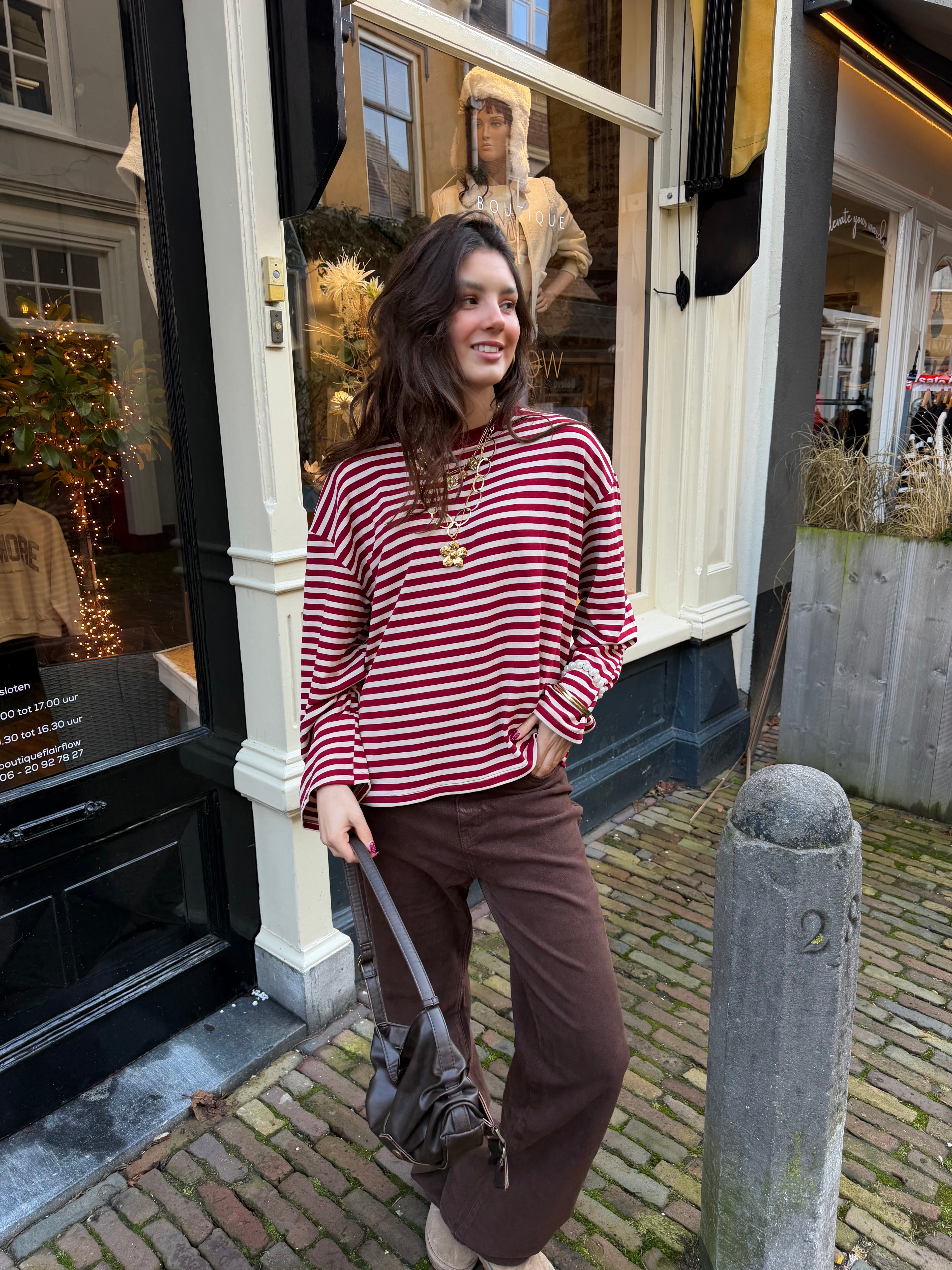 Eme striped top - bordeaux/creme