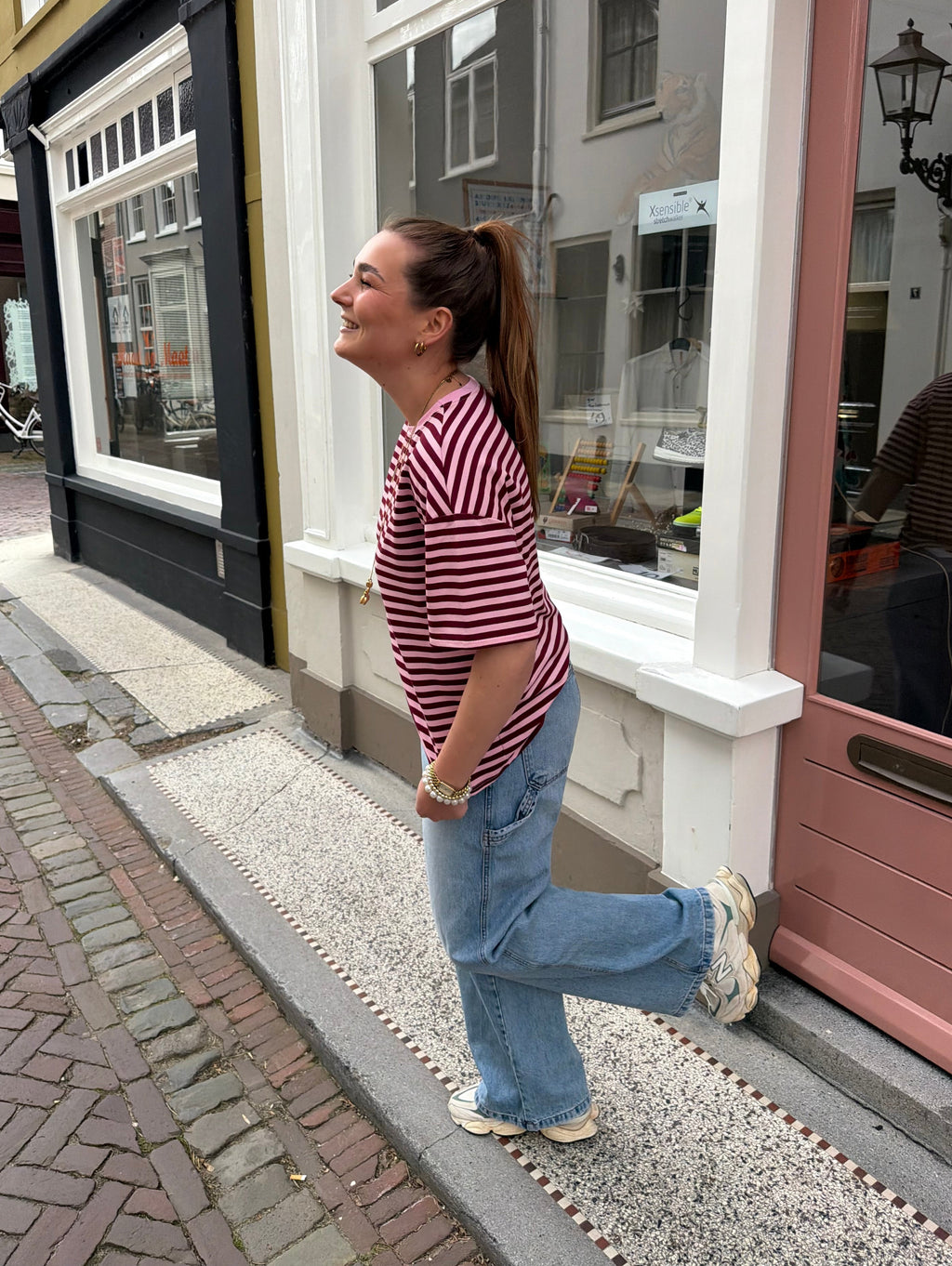Pip striped t shirt - roze/rood