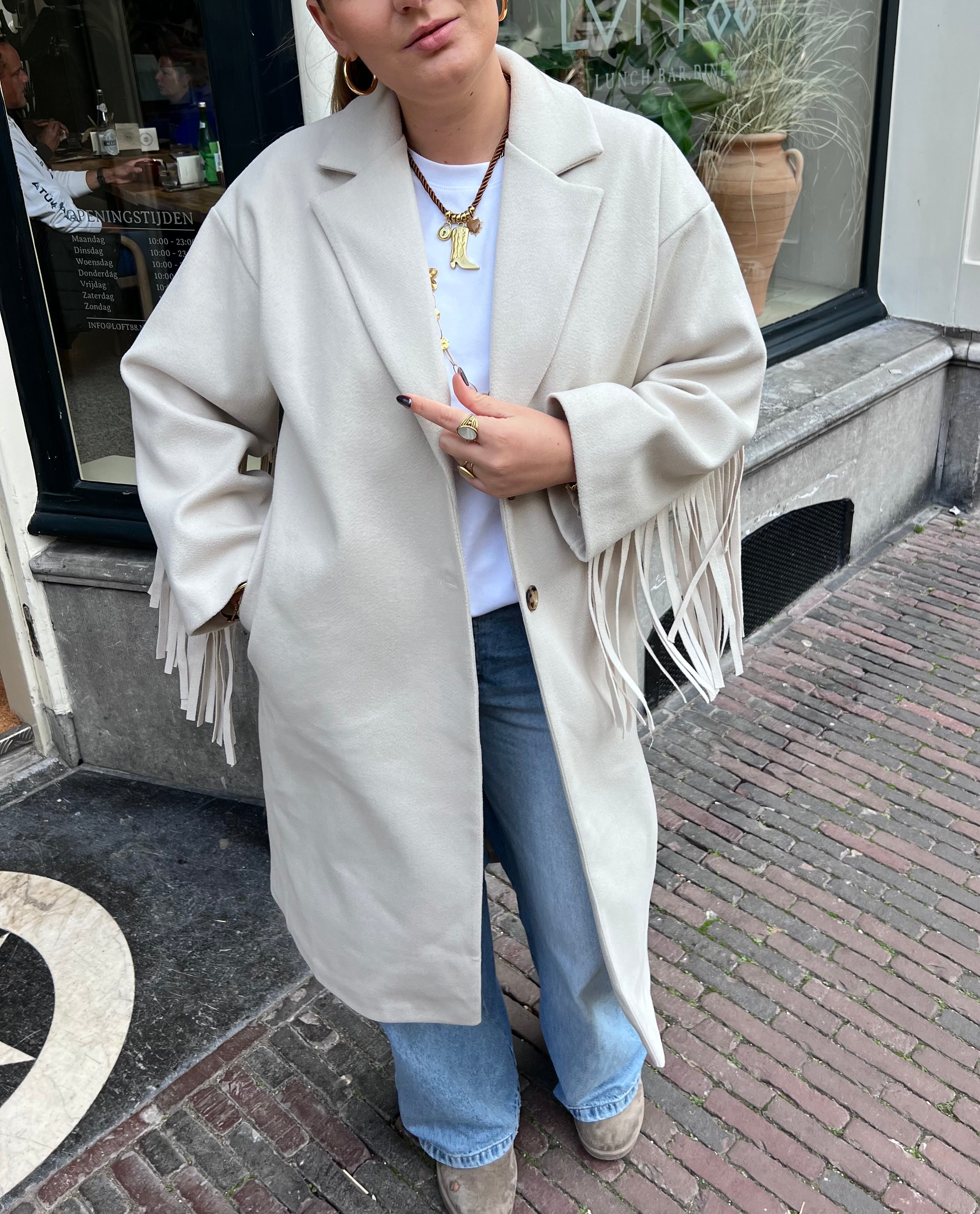Bel franje trenchcoat - beige