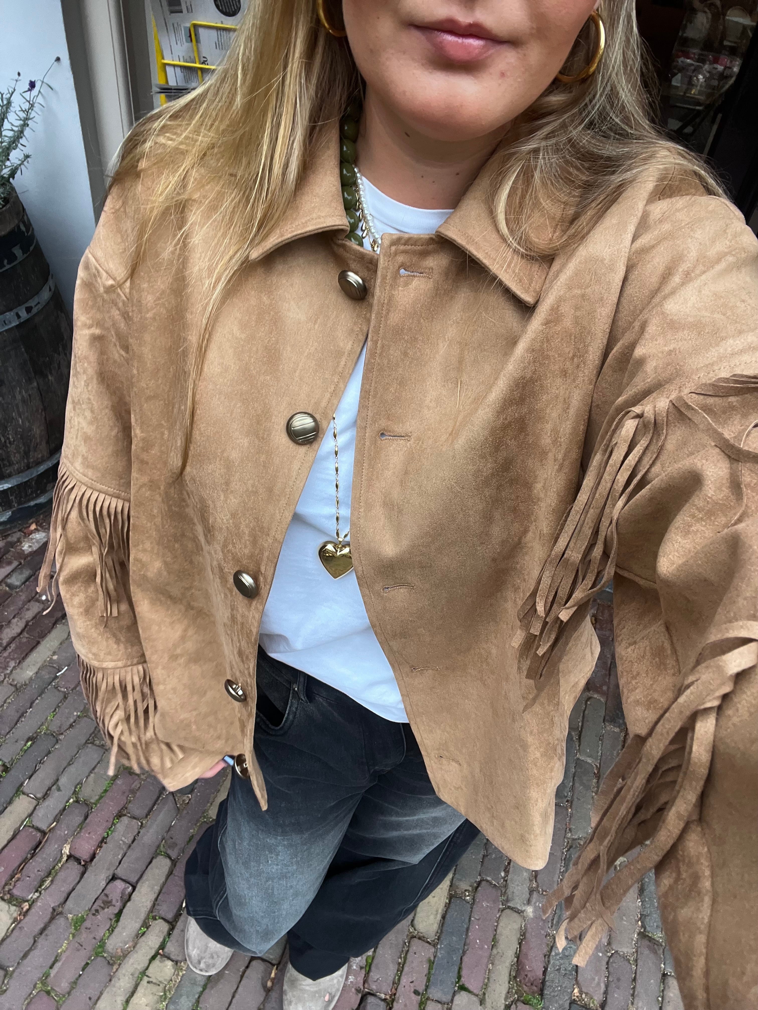 Sienna suede jasje met franjes - camel