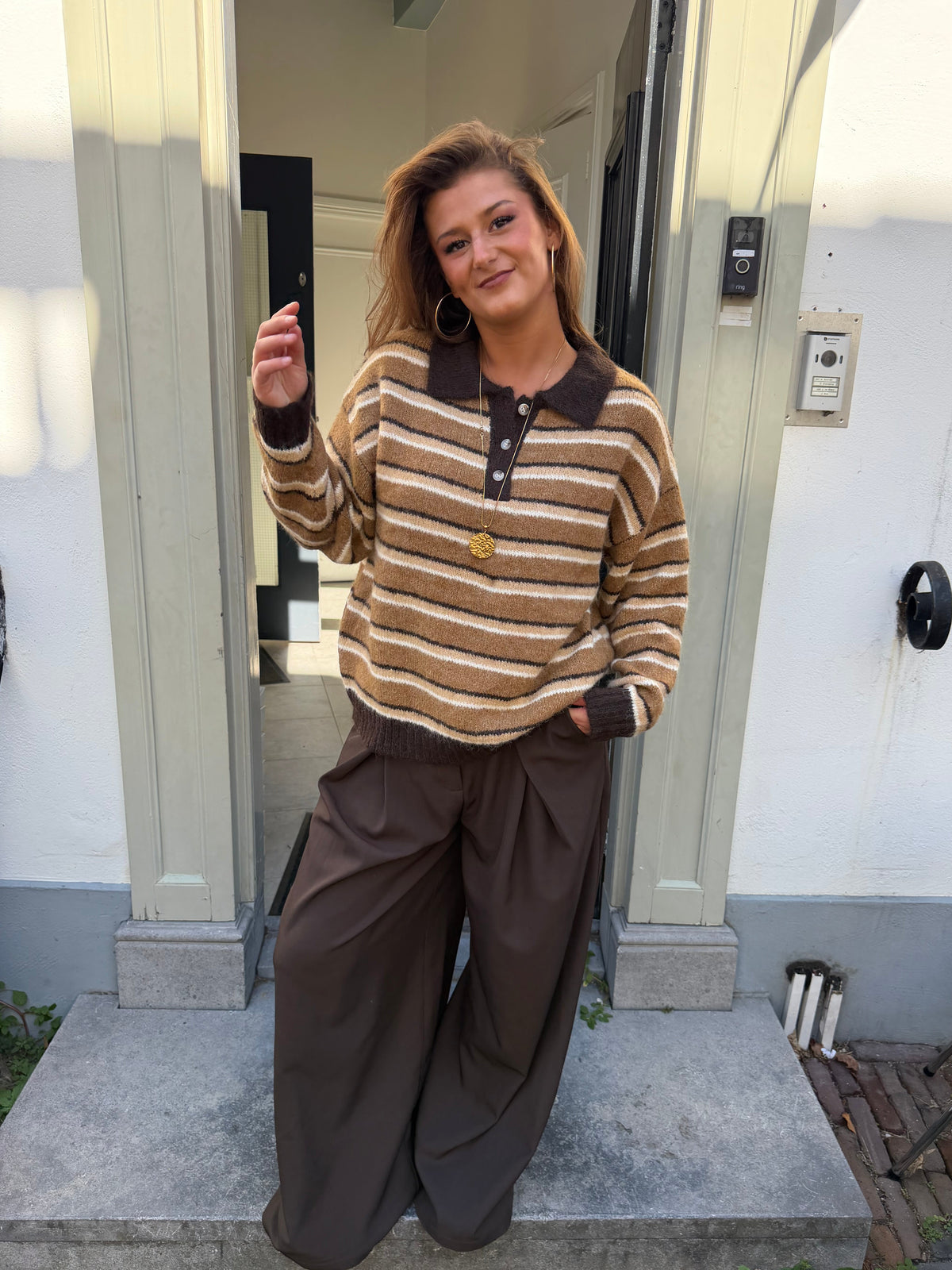 Faye gebreide polo trui - bruin