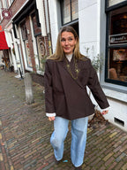 Boxy oversized blazer - bruin krijtstreep